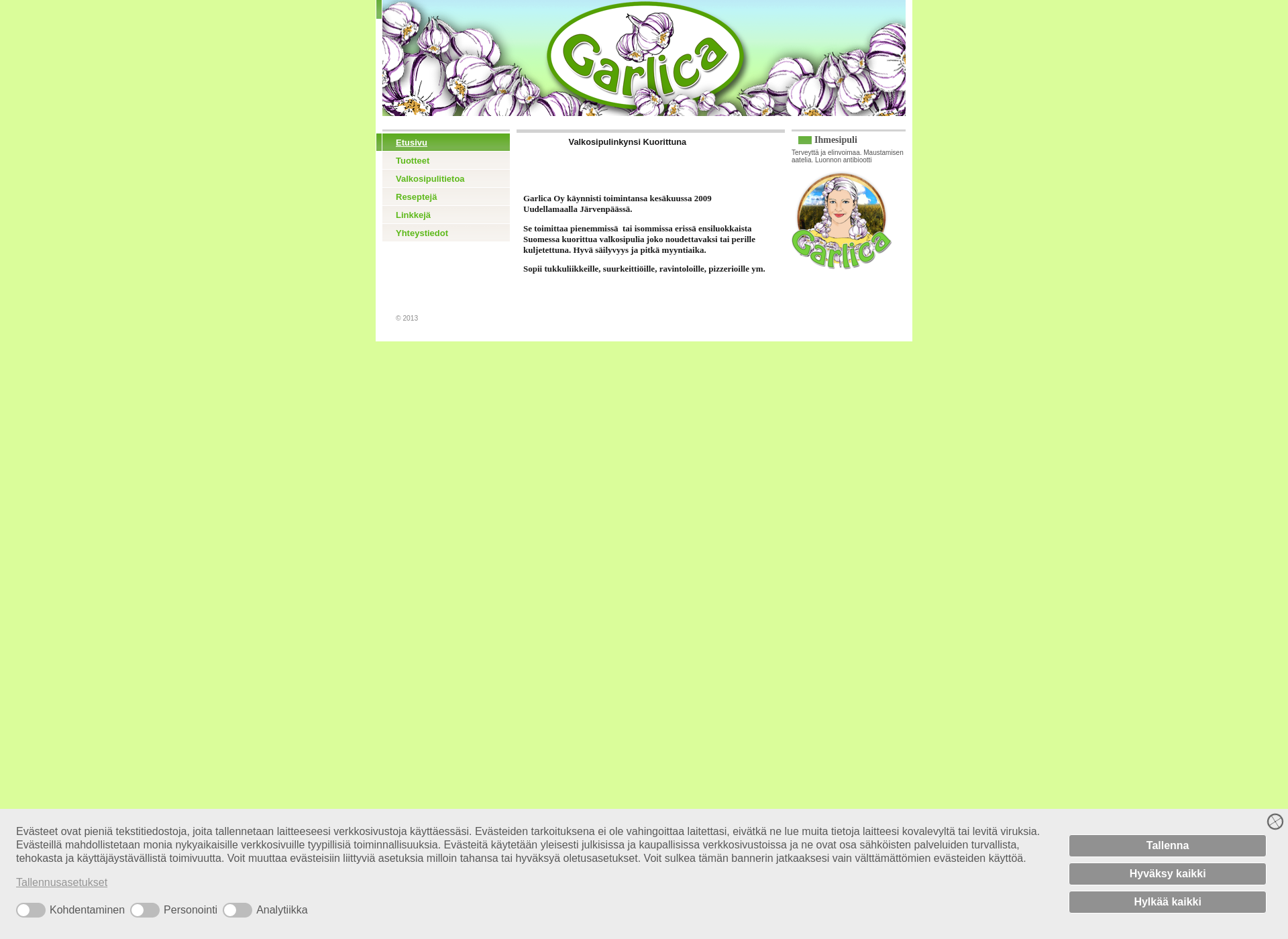 Skärmdump för garlica.fi