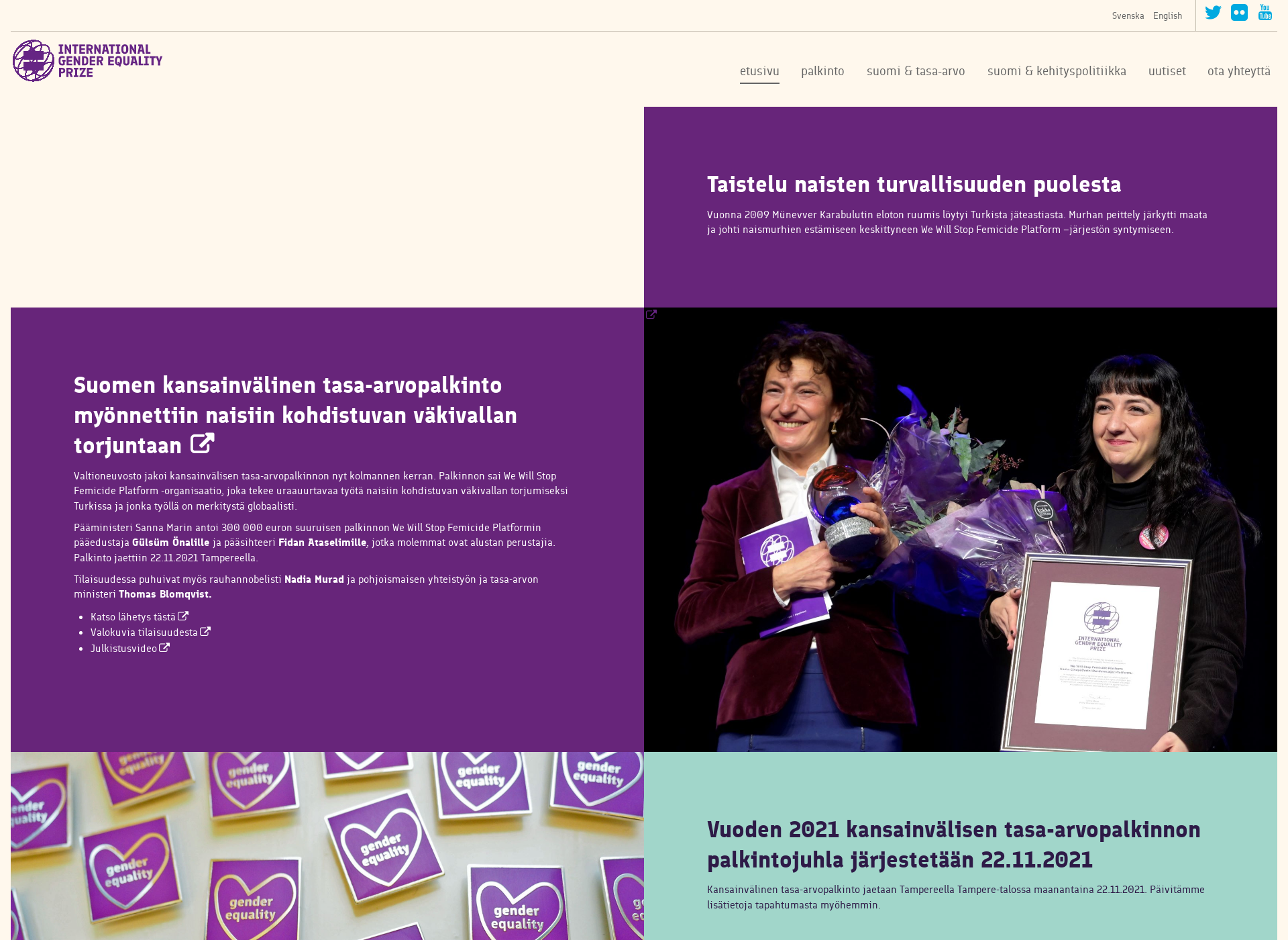Screenshot for genderequalityprize.fi
