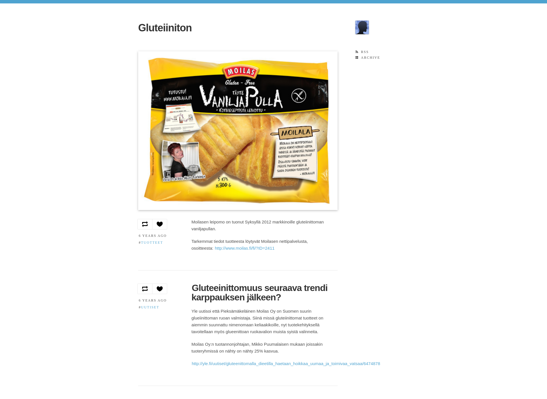 Skärmdump för gluteiiniton.fi