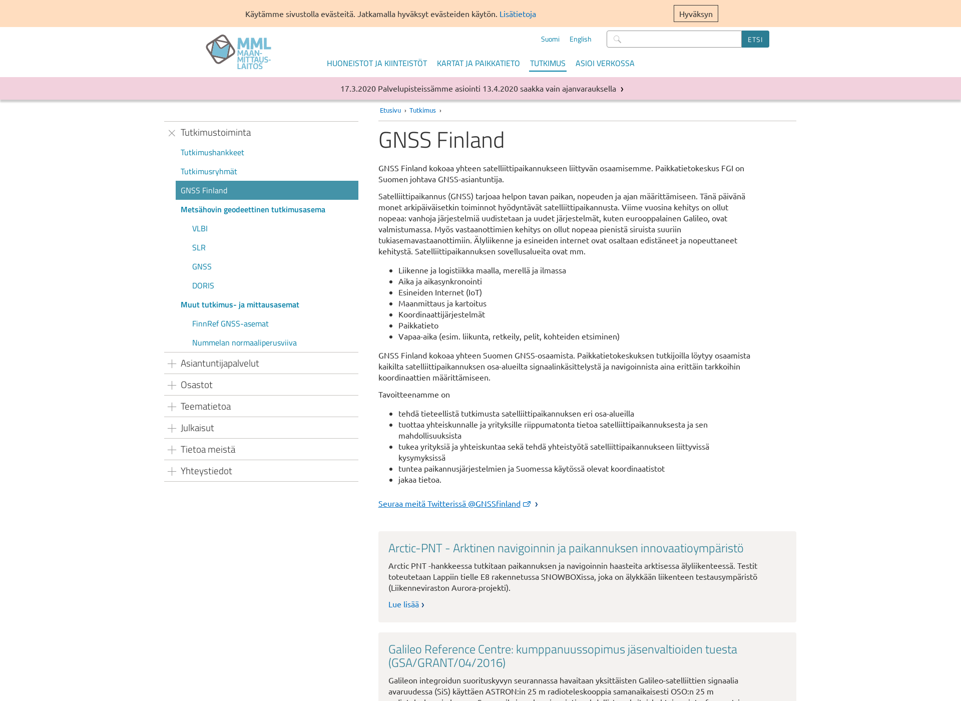 Skärmdump för gnssfinland.fi