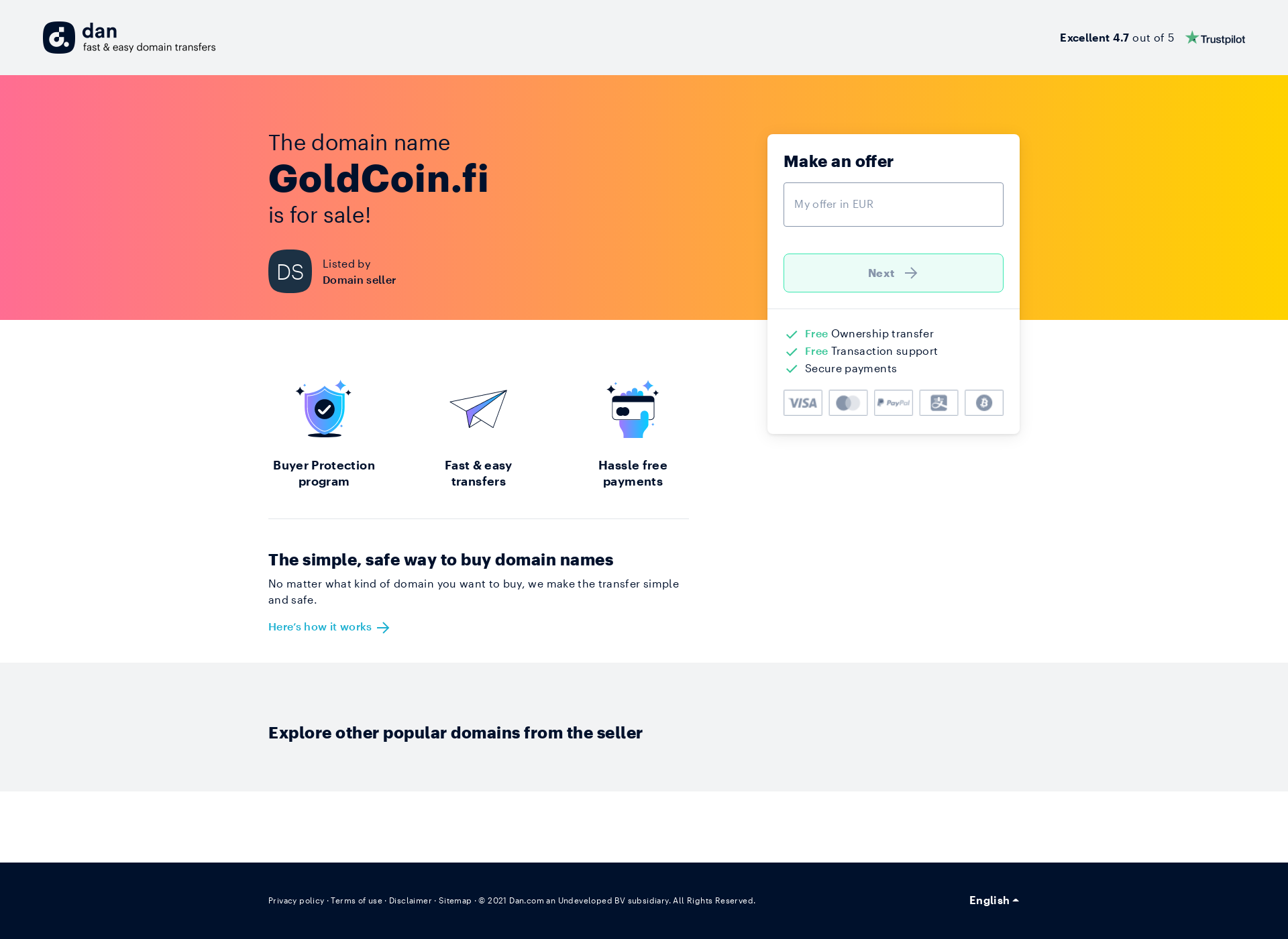 Skärmdump för goldcoin.fi
