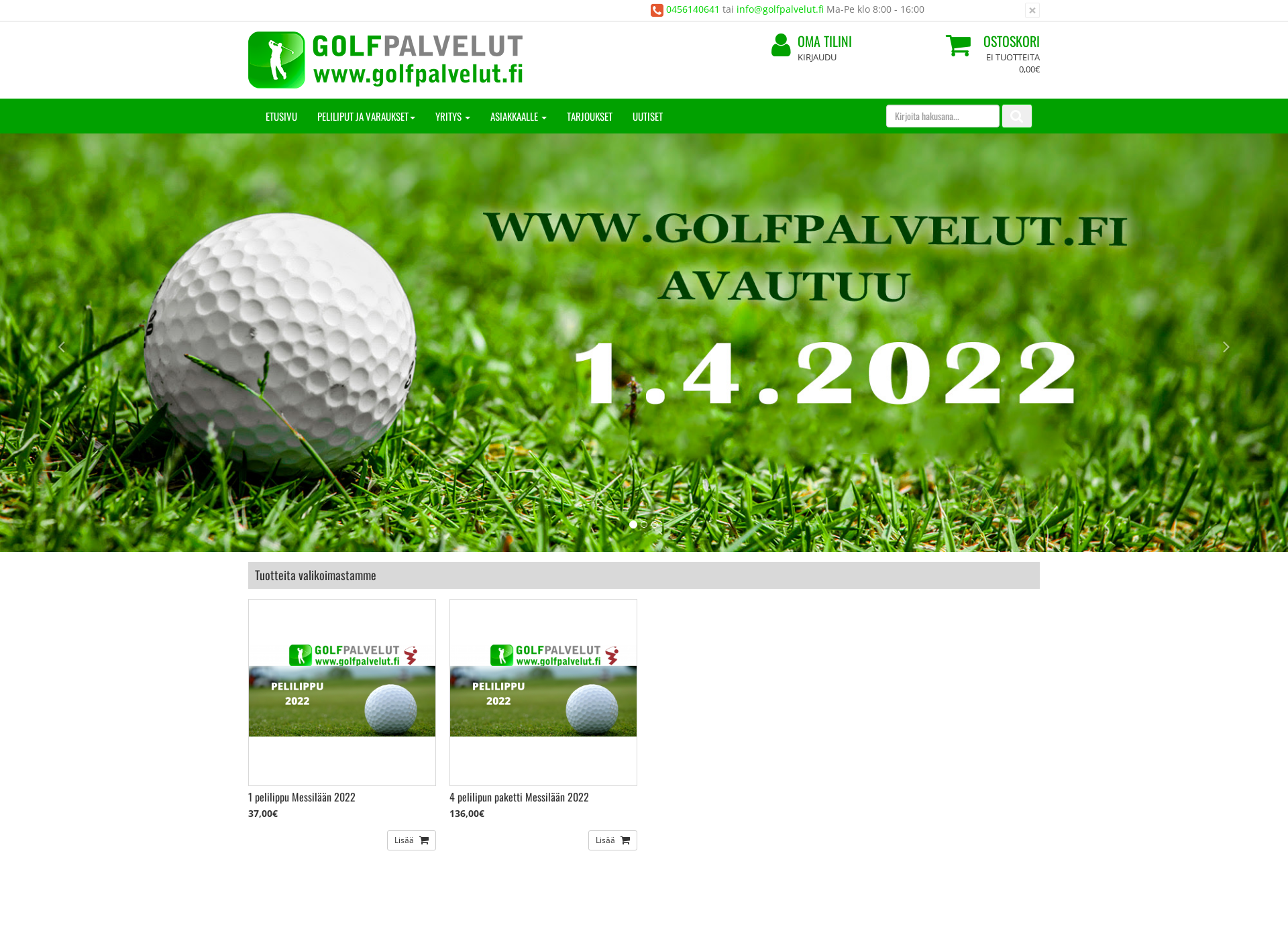 Skärmdump för golfpalvelut.fi
