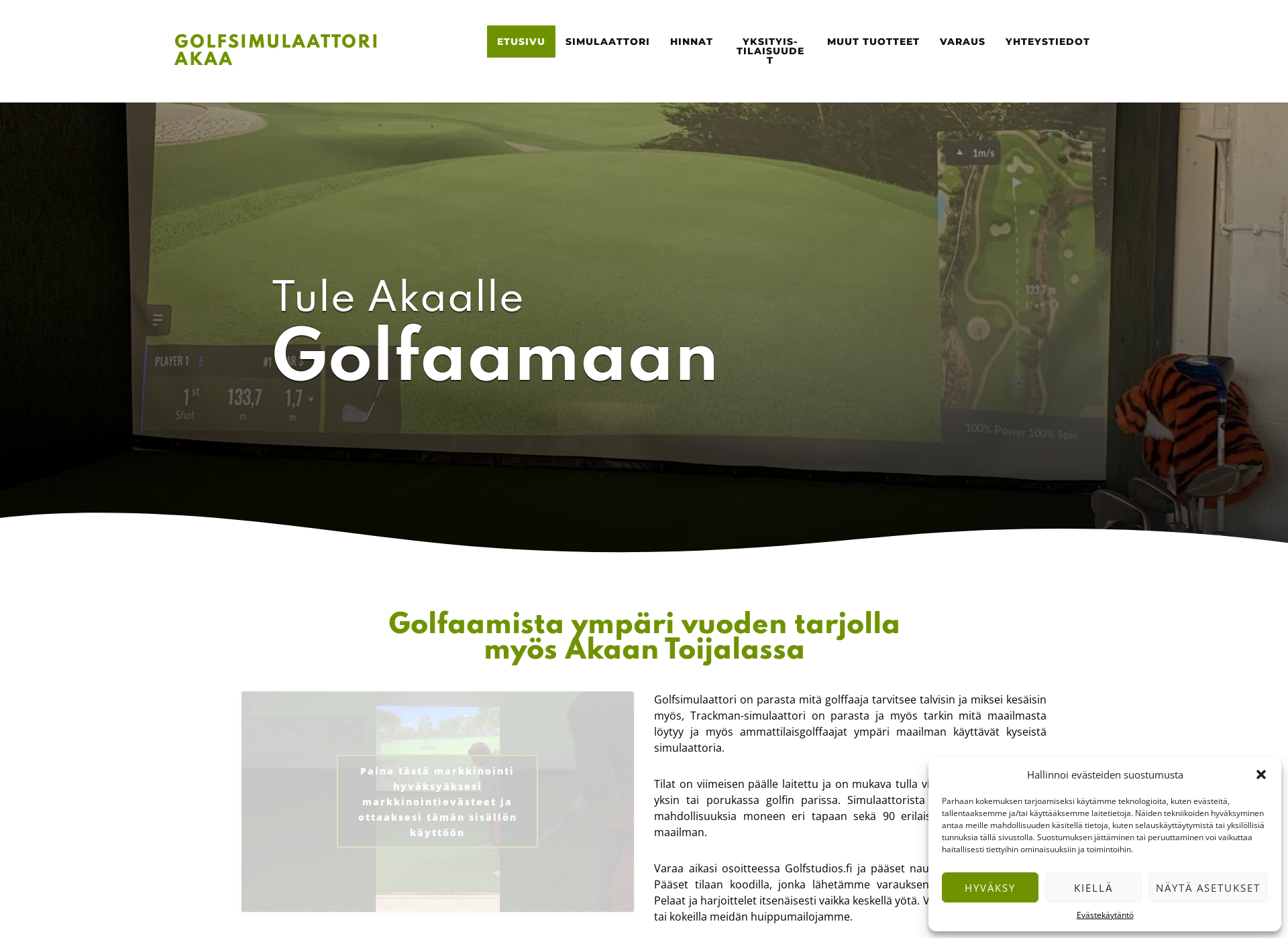 Skärmdump för golfsimulaattoriakaa.fi