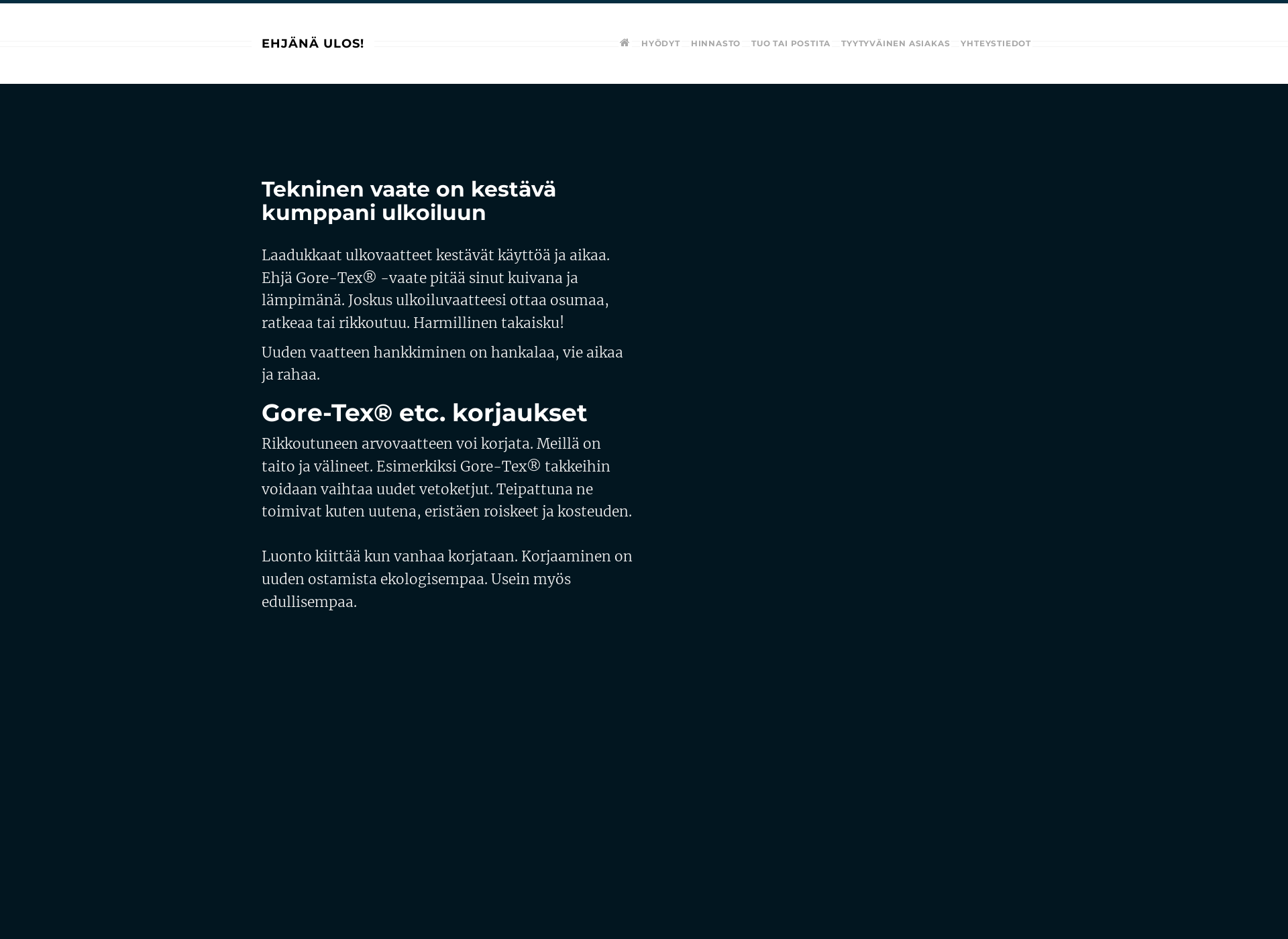 Skärmdump för goretex-korjaus.fi