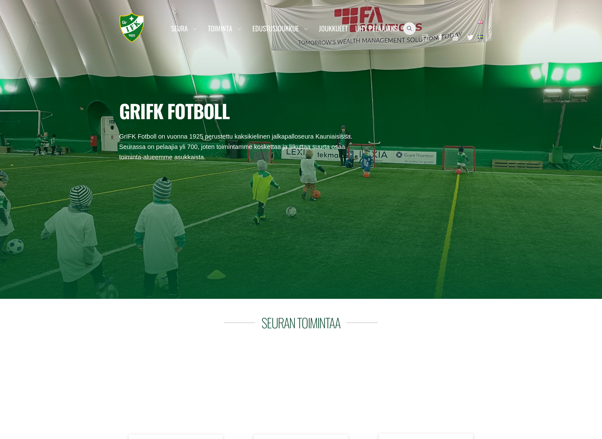 Skärmdump för grifkfotboll.fi