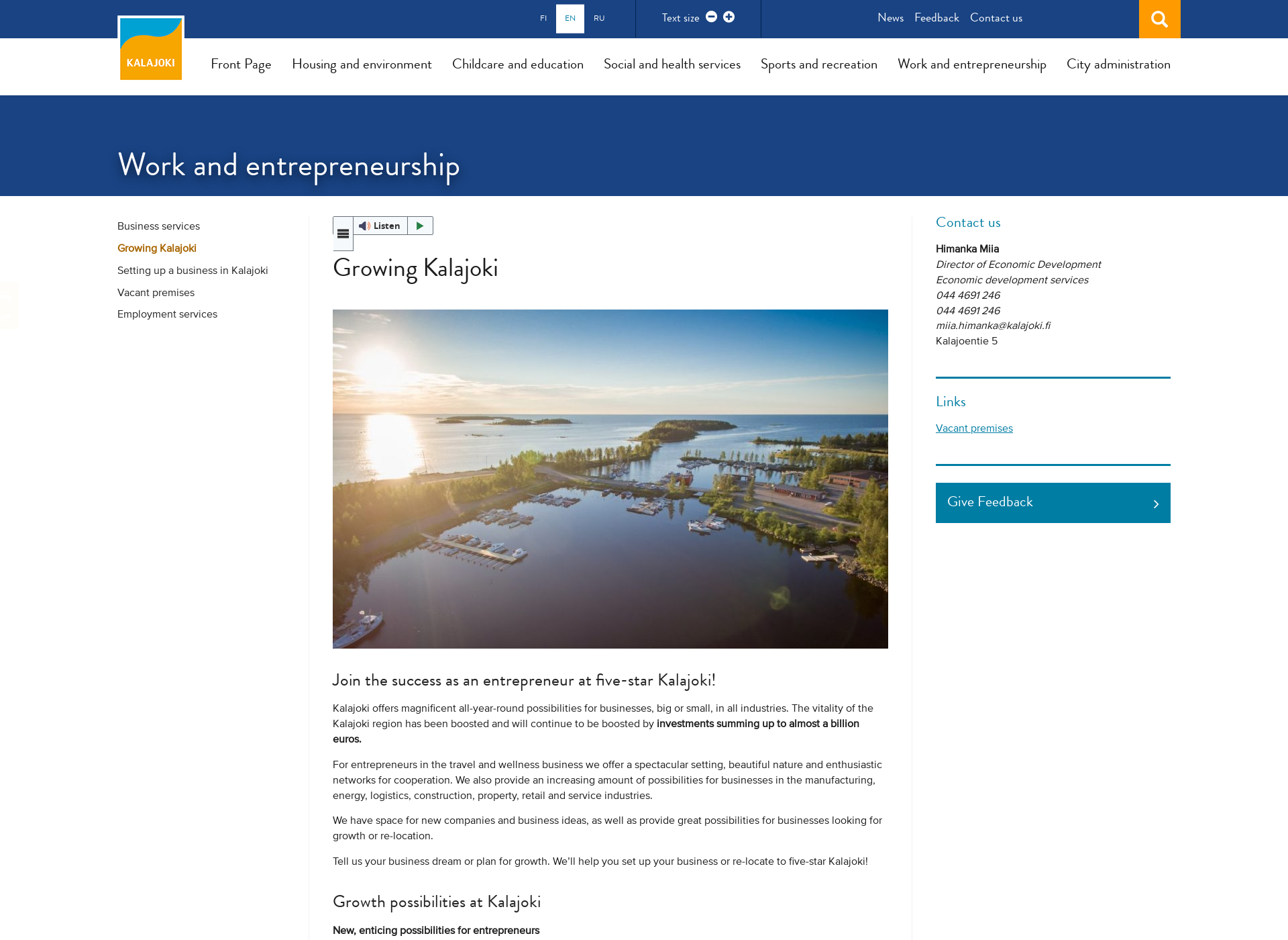 Skärmdump för growingkalajoki.fi
