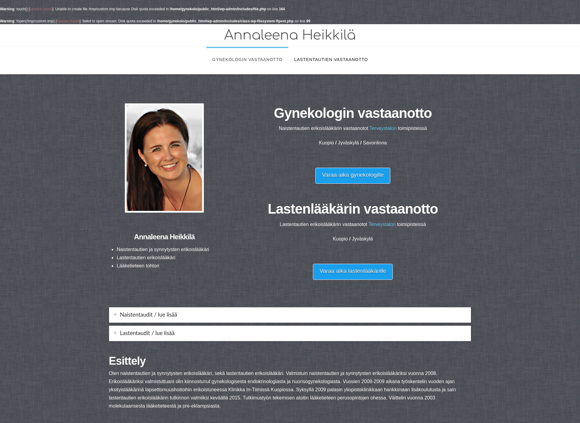 Skärmdump för gynekologikuopio.fi