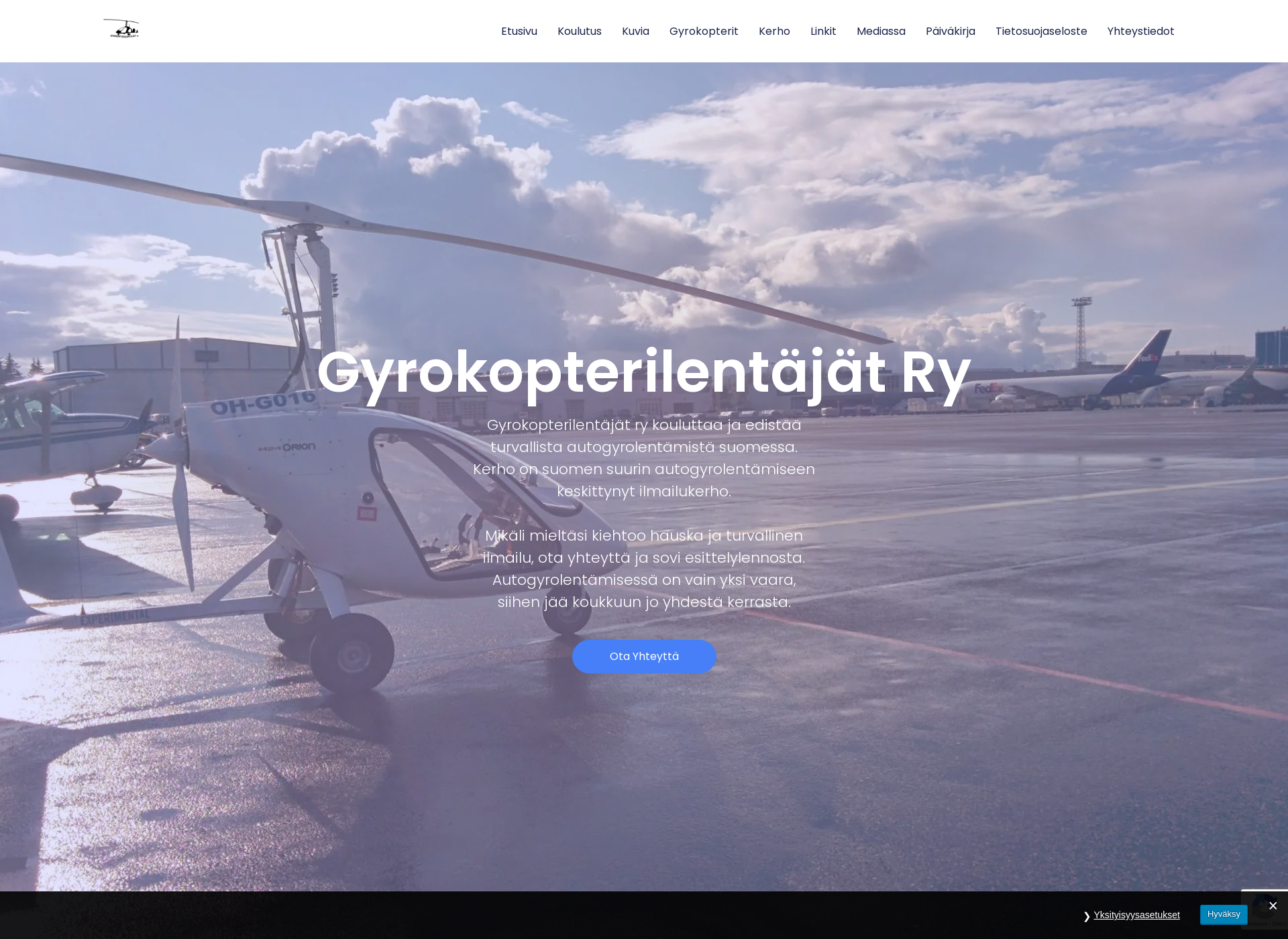 Skärmdump för gyrokopterilentajat.fi