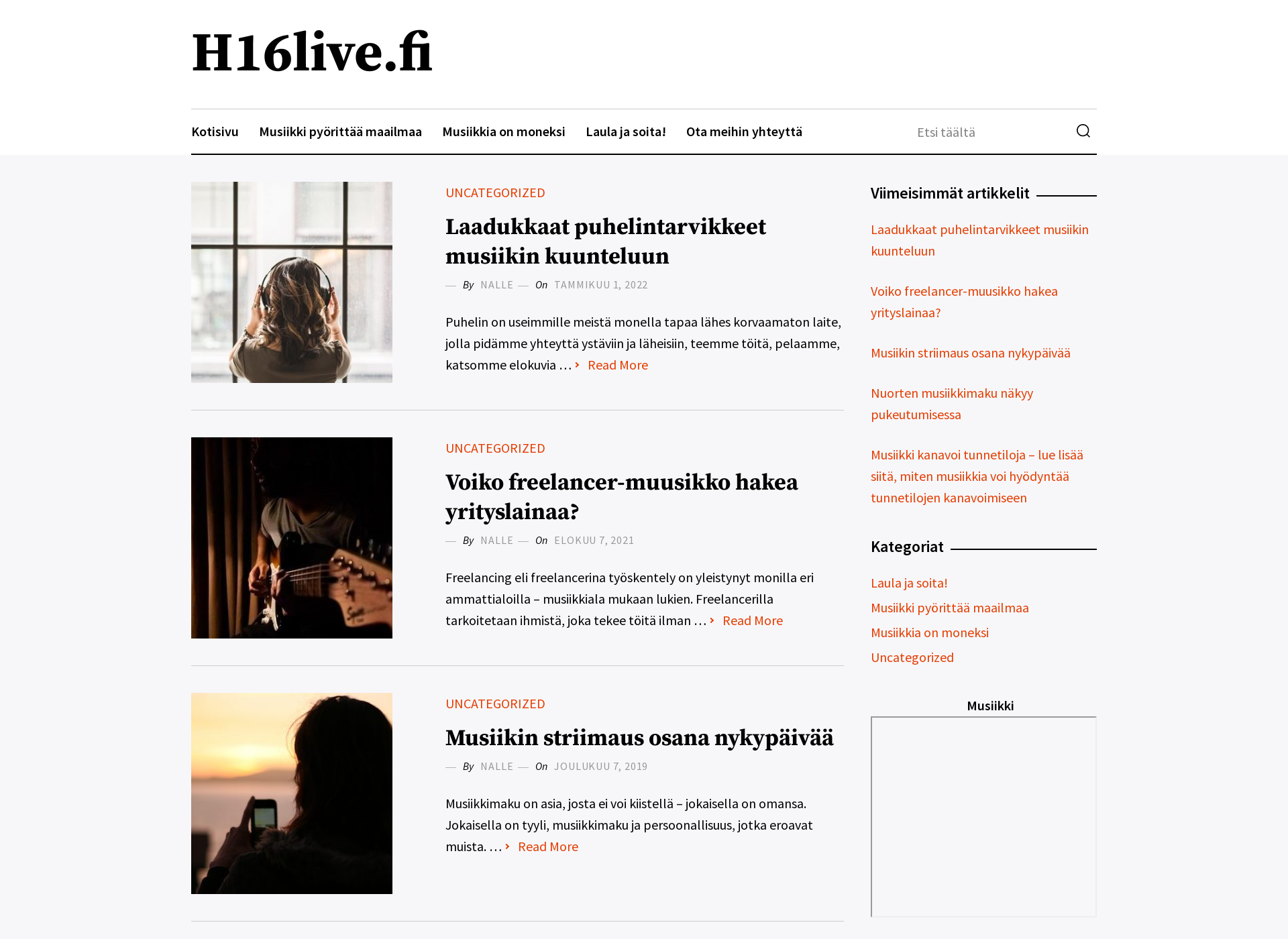 Skärmdump för h16live.fi