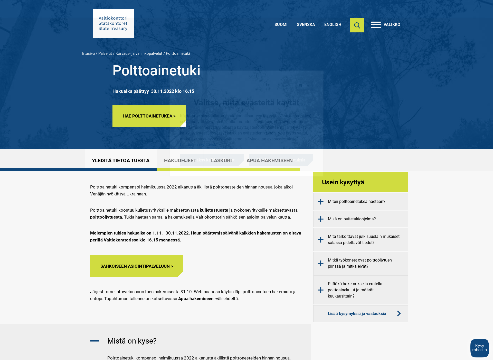 Skärmdump för haepolttoainetukea.fi