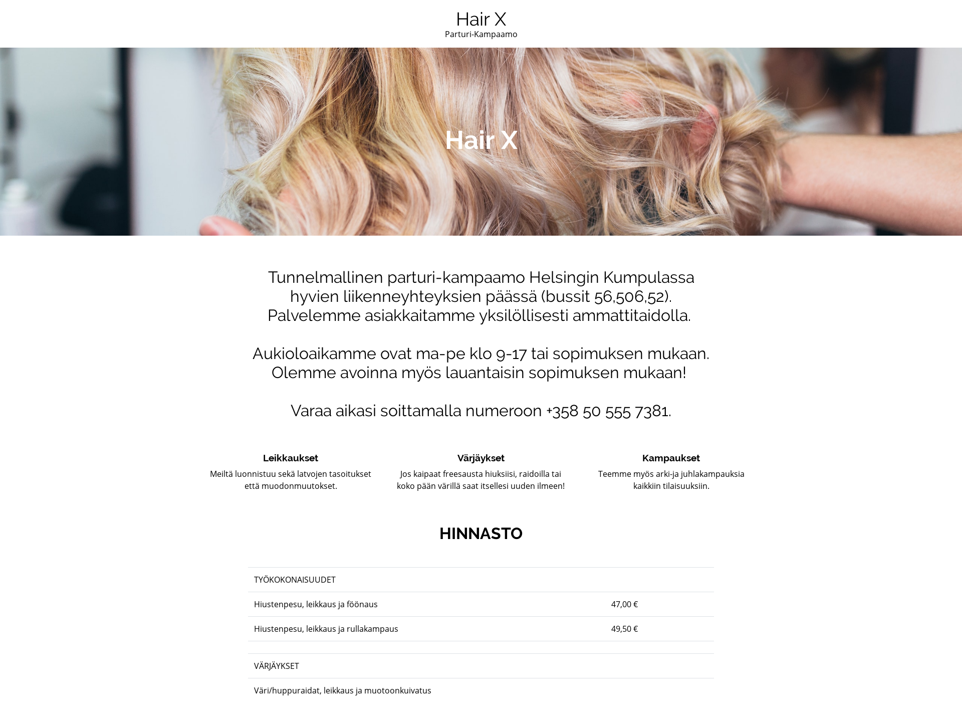 Skärmdump för hairx.fi