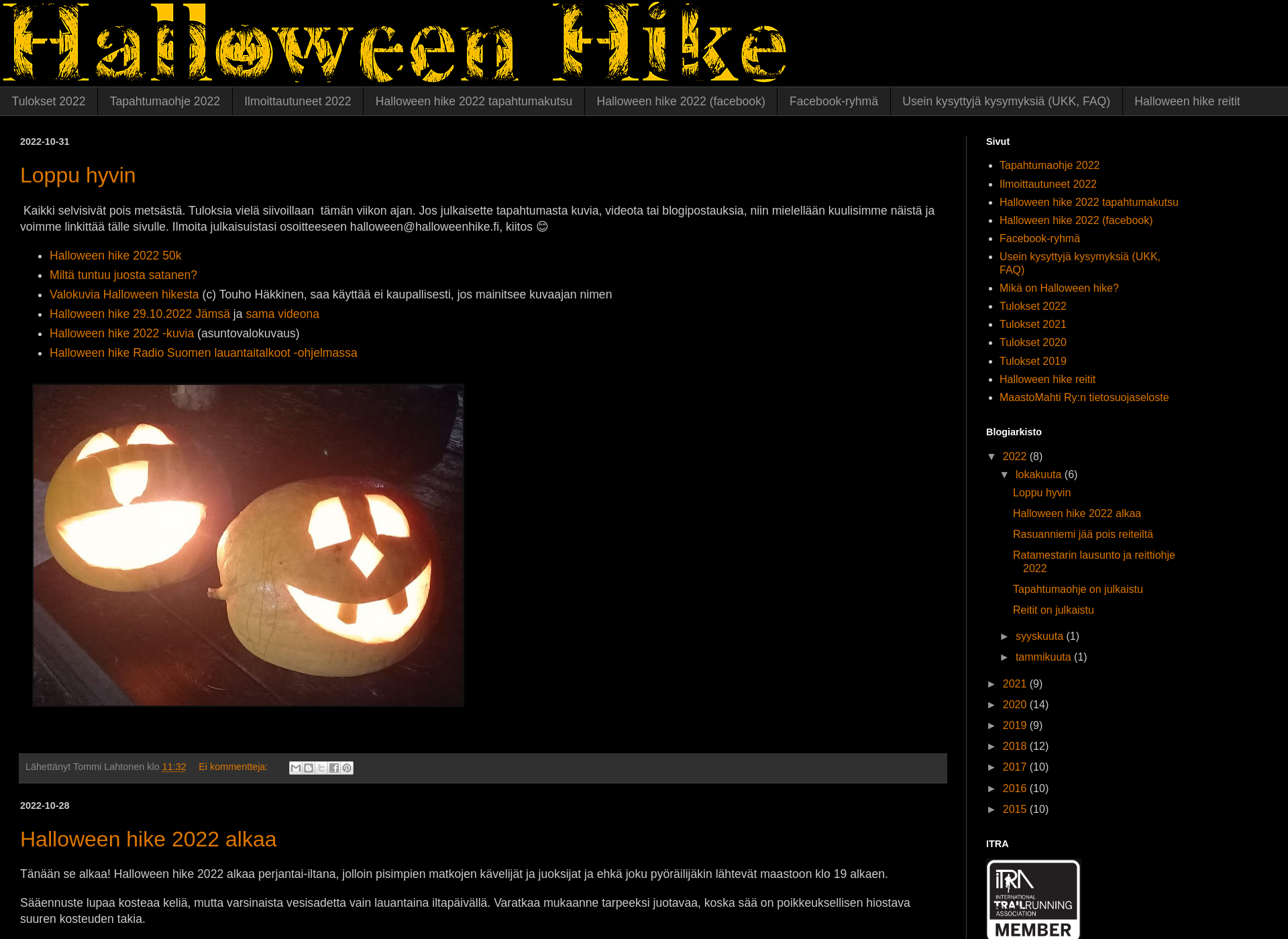 Skärmdump för halloweenhike.fi