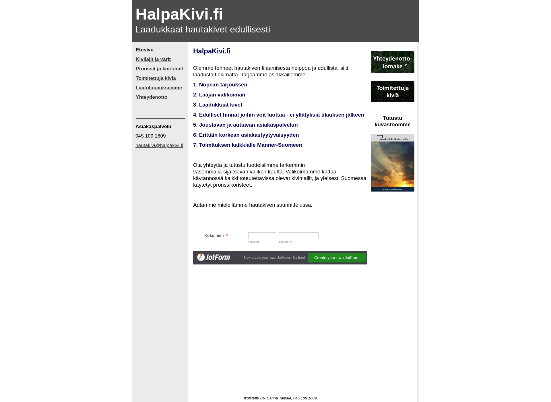 Skärmdump för halpakivi.fi