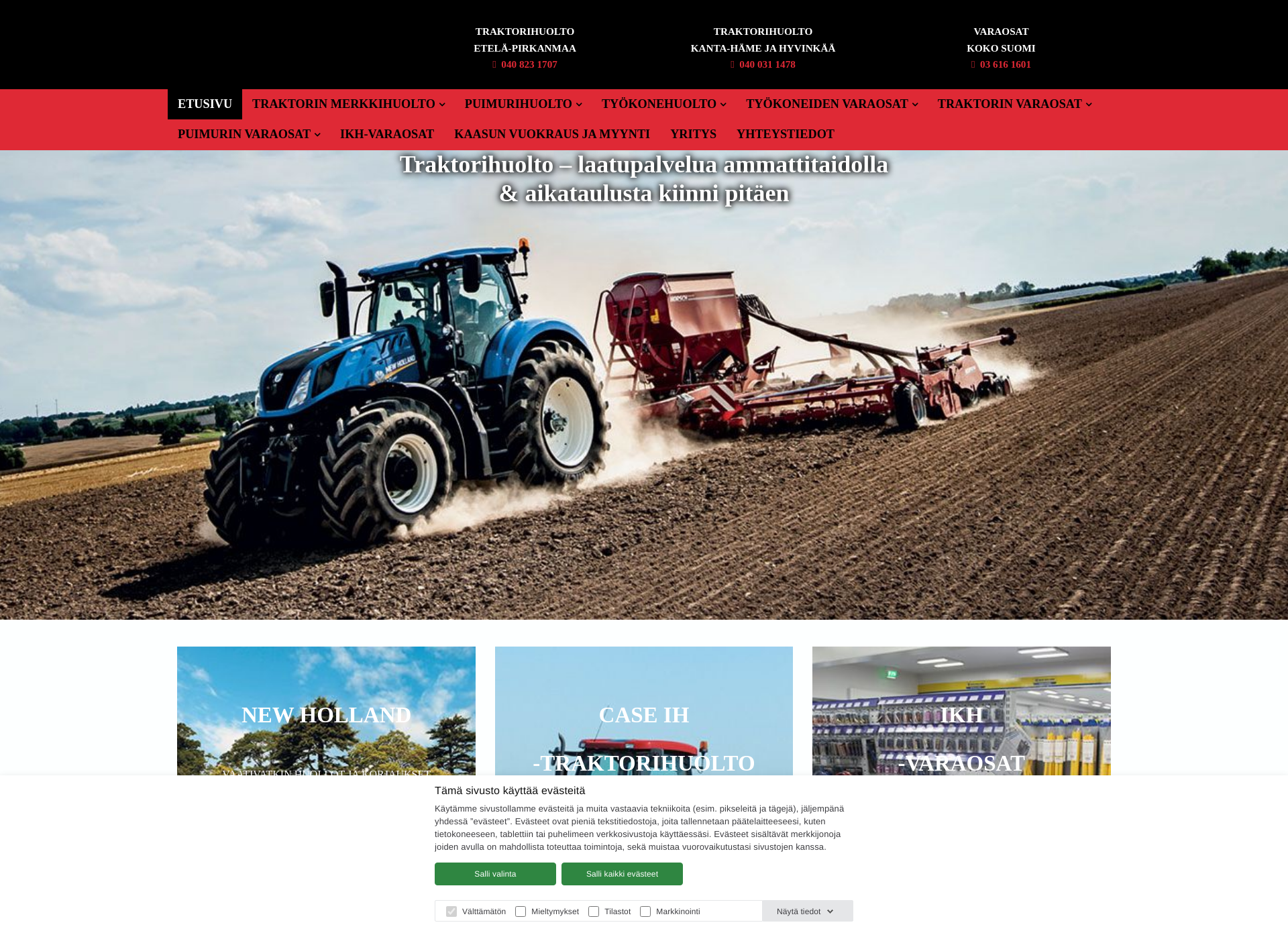 Skärmdump för hameen-traktorihuolto.fi