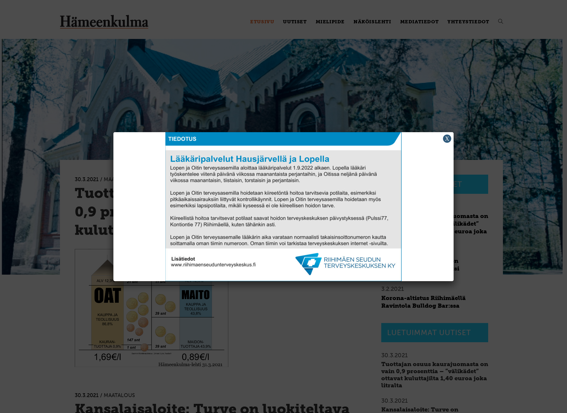 Skärmdump för hameenkulma.fi