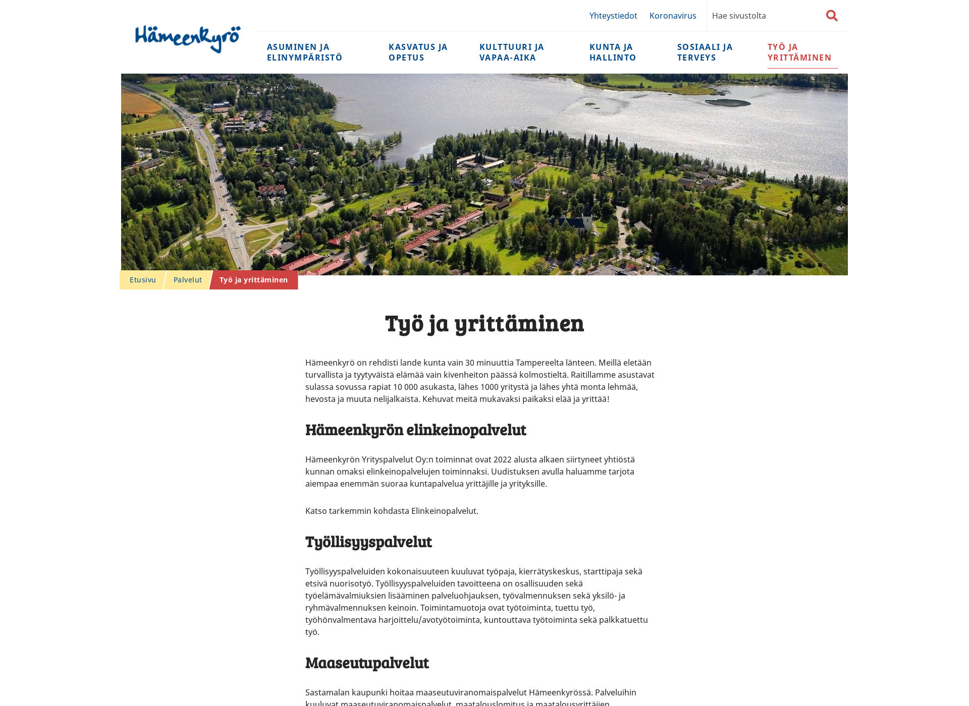 Skärmdump för hameenkyronyrityspalvelut.fi