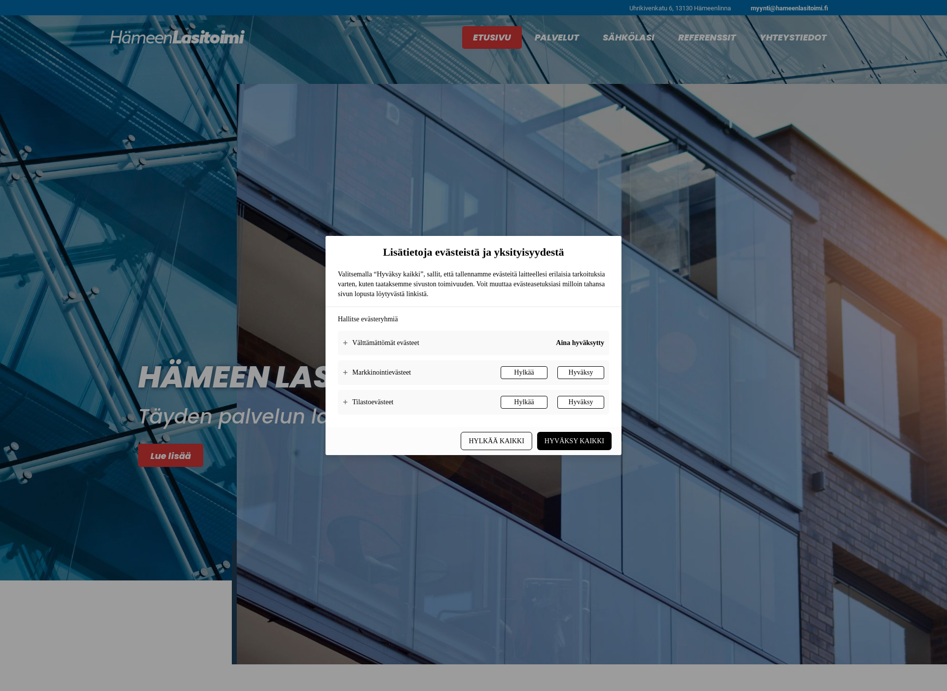Skärmdump för hameenlasitoimi.fi