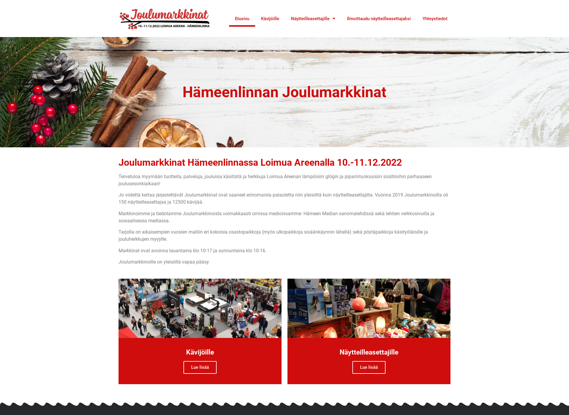 Skärmdump för hameenlinnanjoulumarkkinat.fi