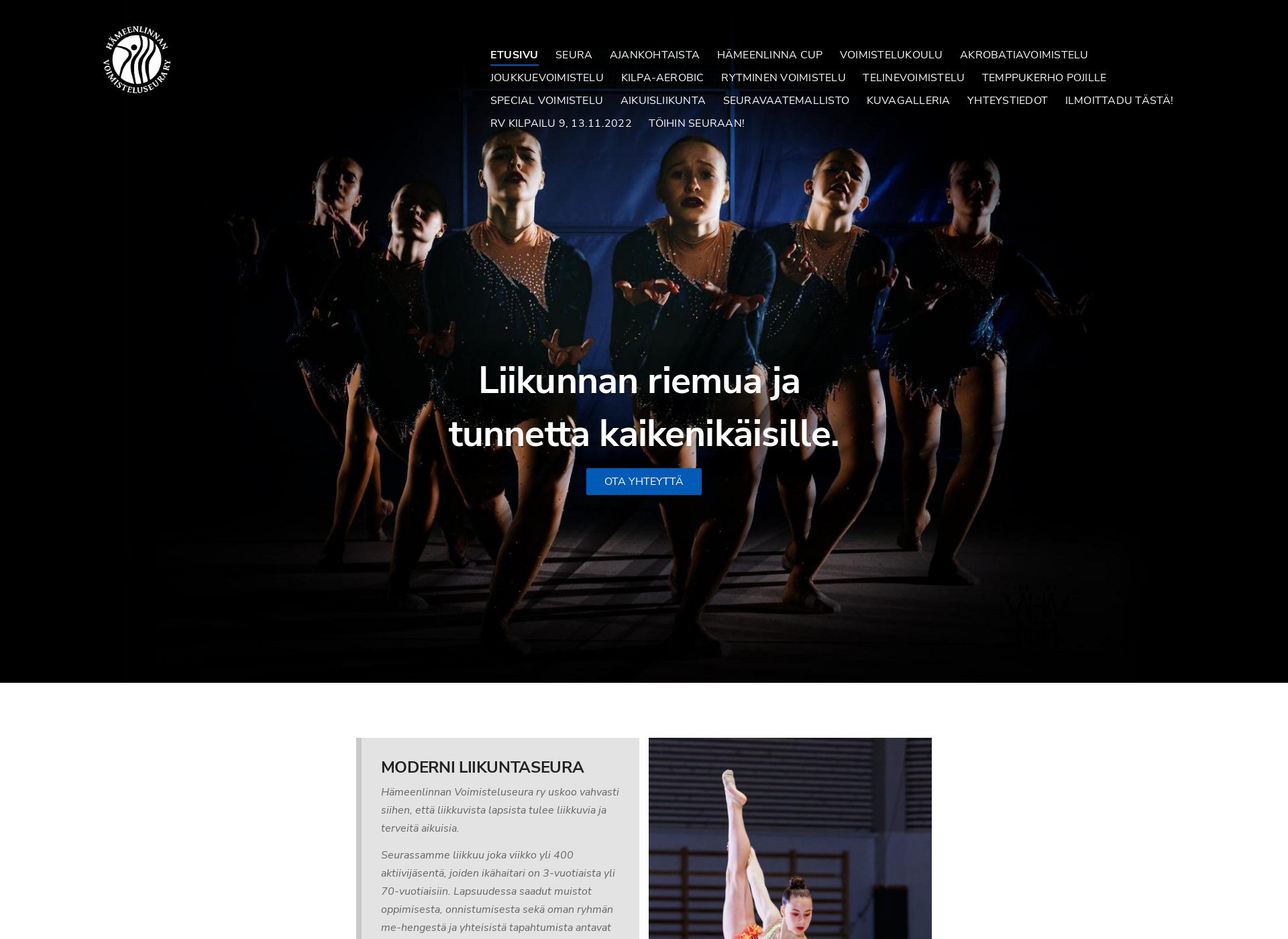Skärmdump för hameenlinnanvoimisteluseura.fi