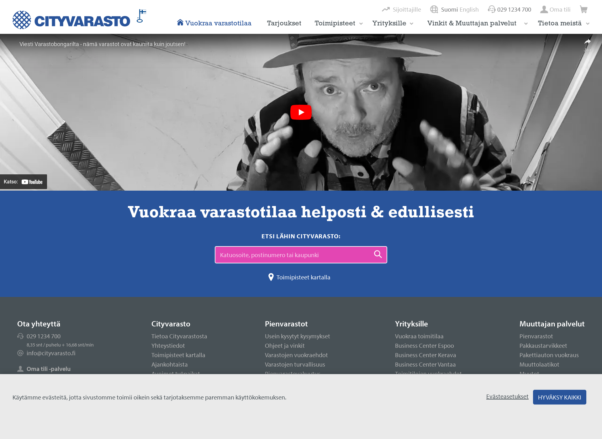 Skärmdump för hameenminivarasto.fi