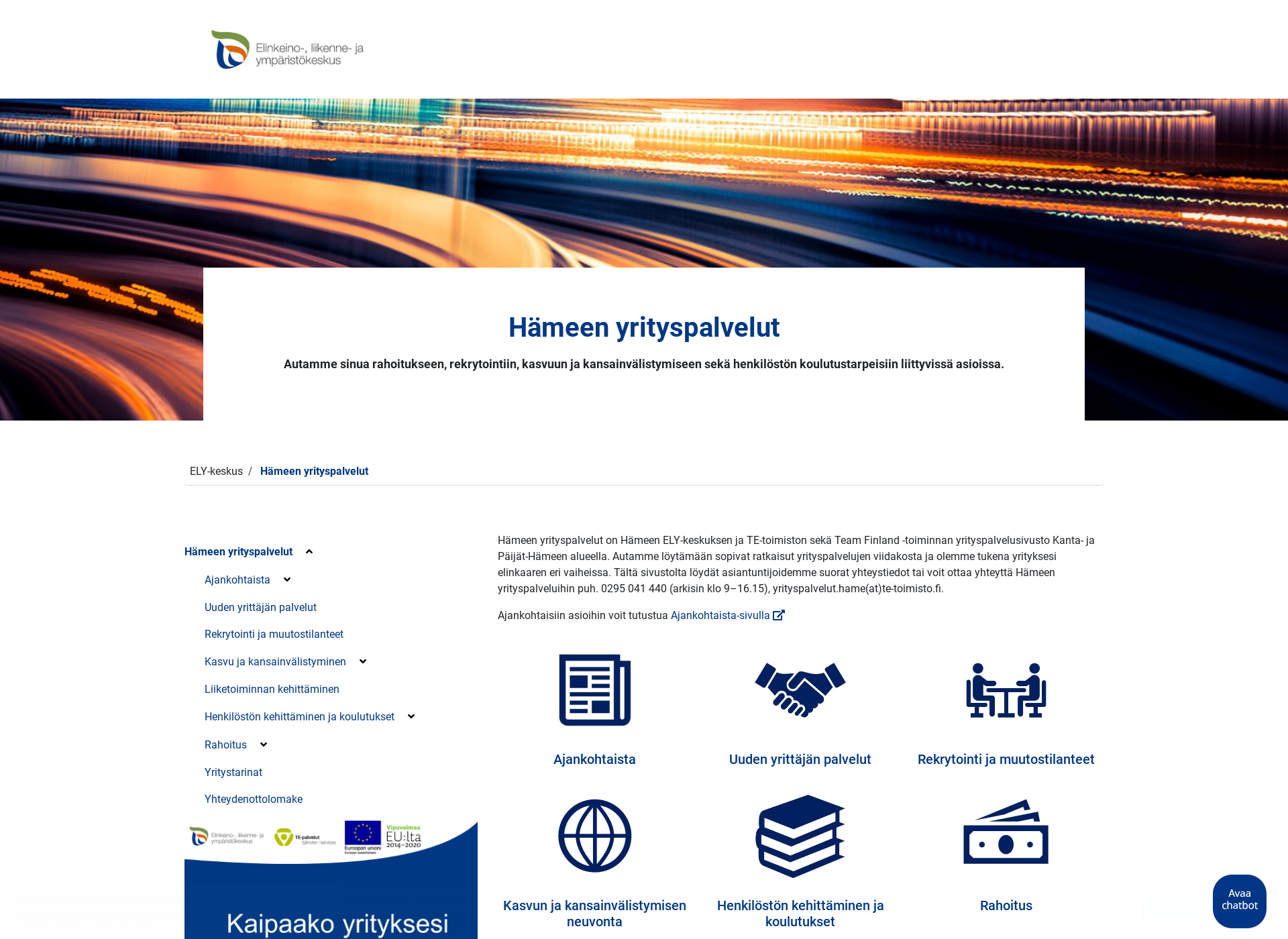 Screenshot for hameenyrityspalvelut.fi