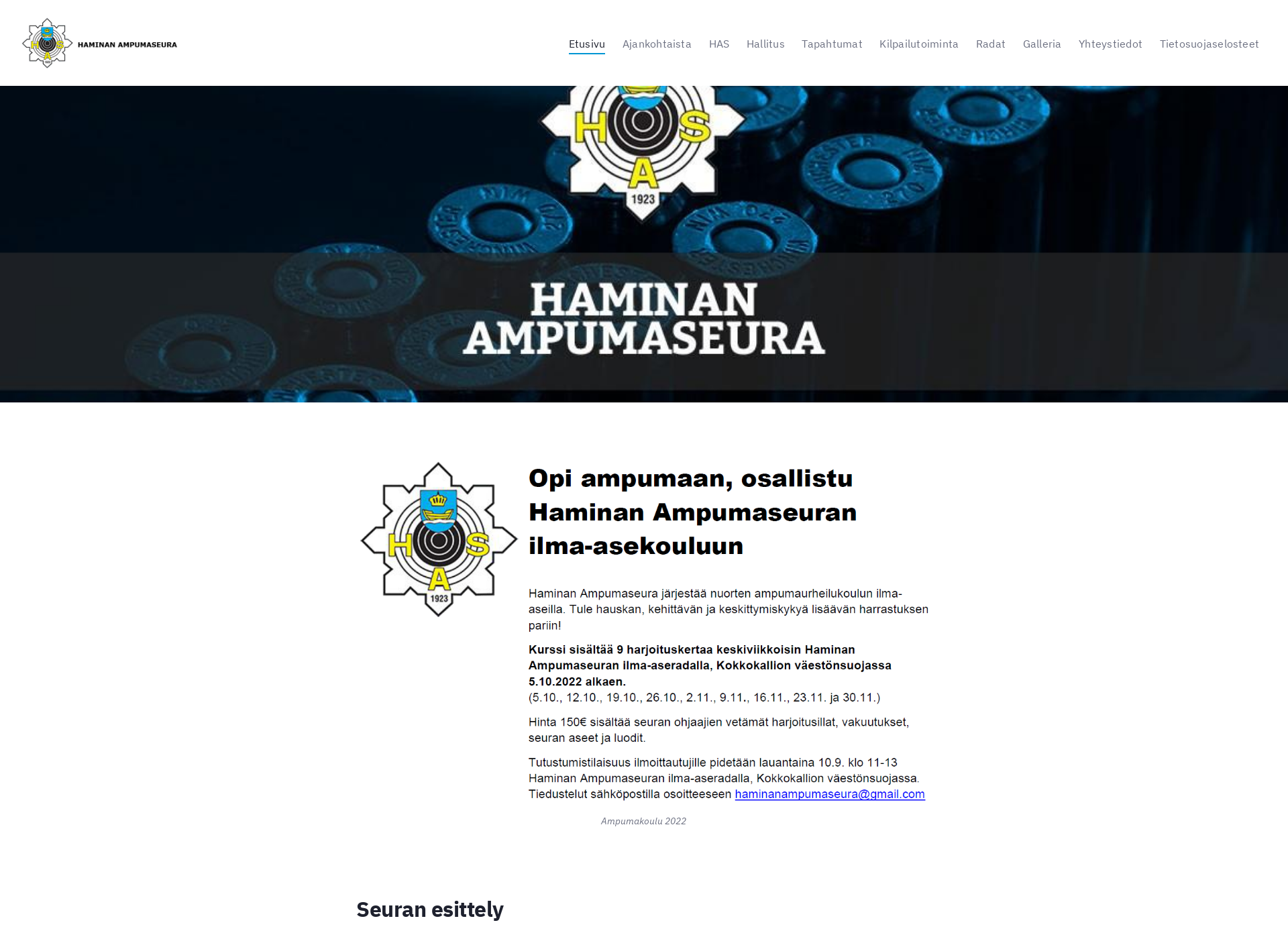 Skärmdump för haminanampumaseura.fi