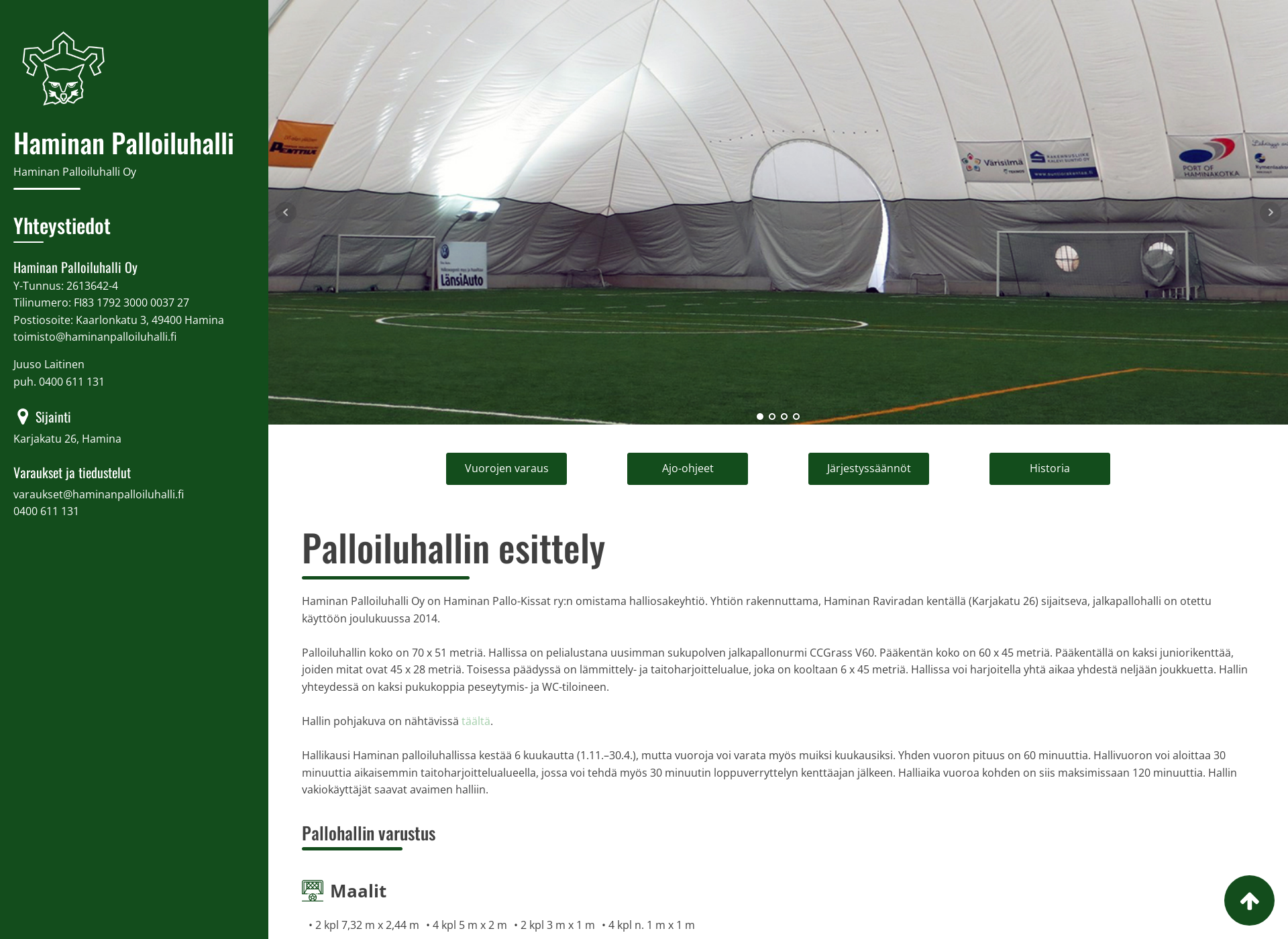 Screenshot for haminanpalloiluhalli.fi