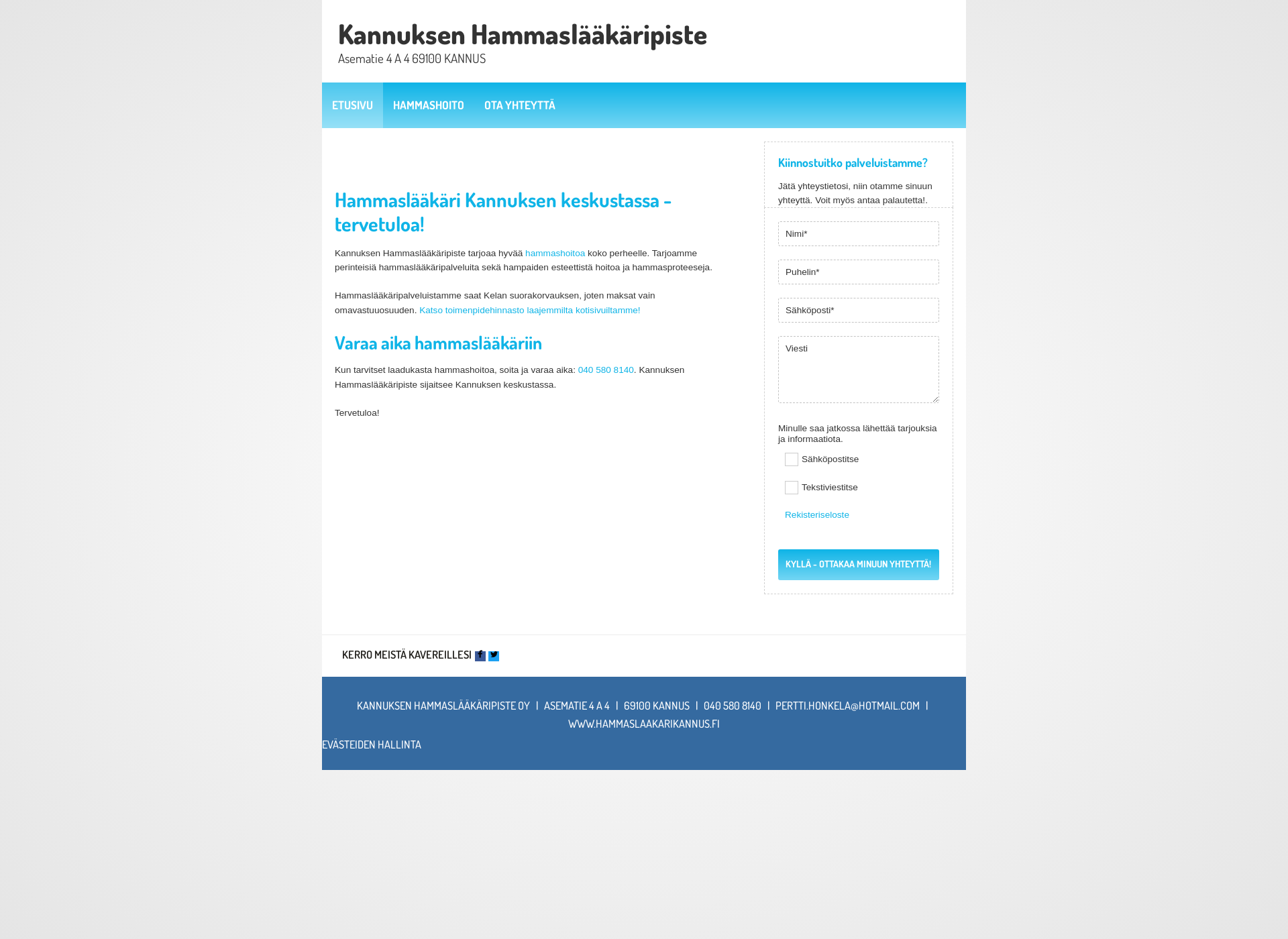 Skärmdump för hammaslaakarikannus.fi