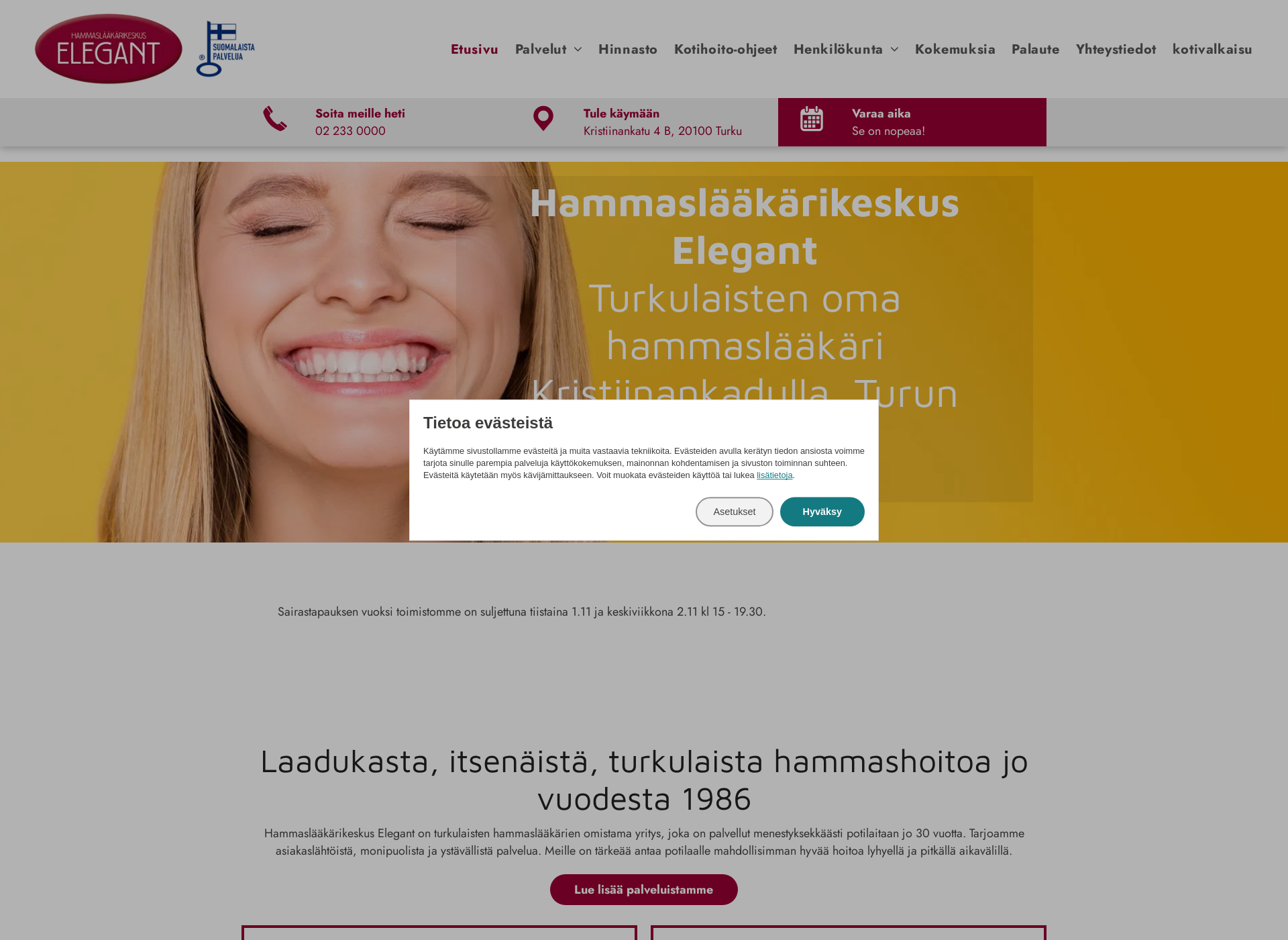 Skärmdump för hammaslaakarikeskuselegant.fi