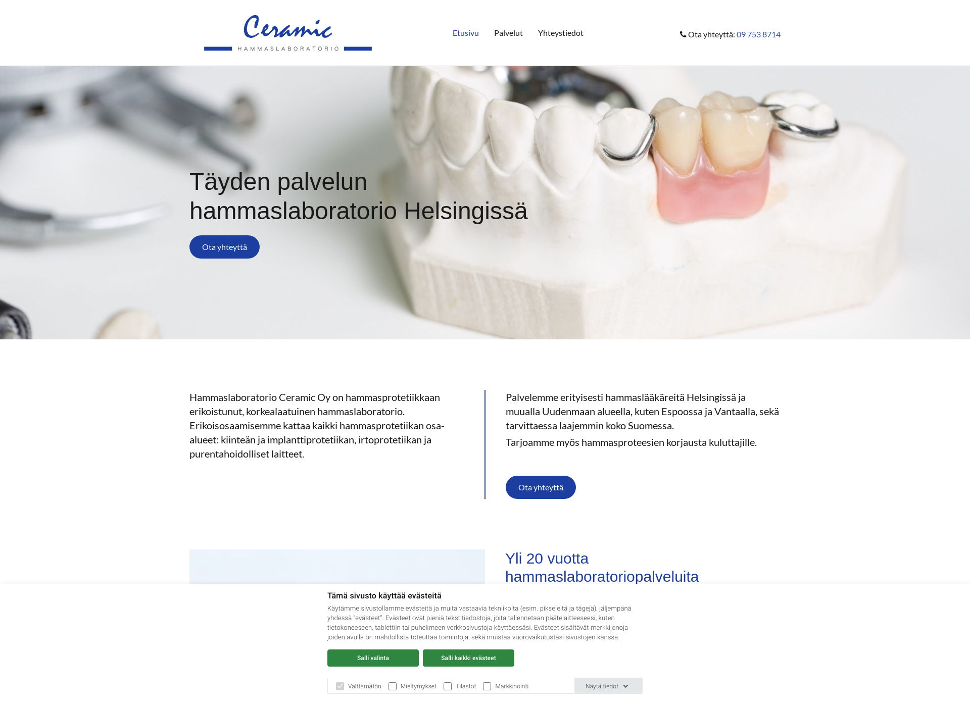 Skärmdump för hammaslaboratorioceramic.fi