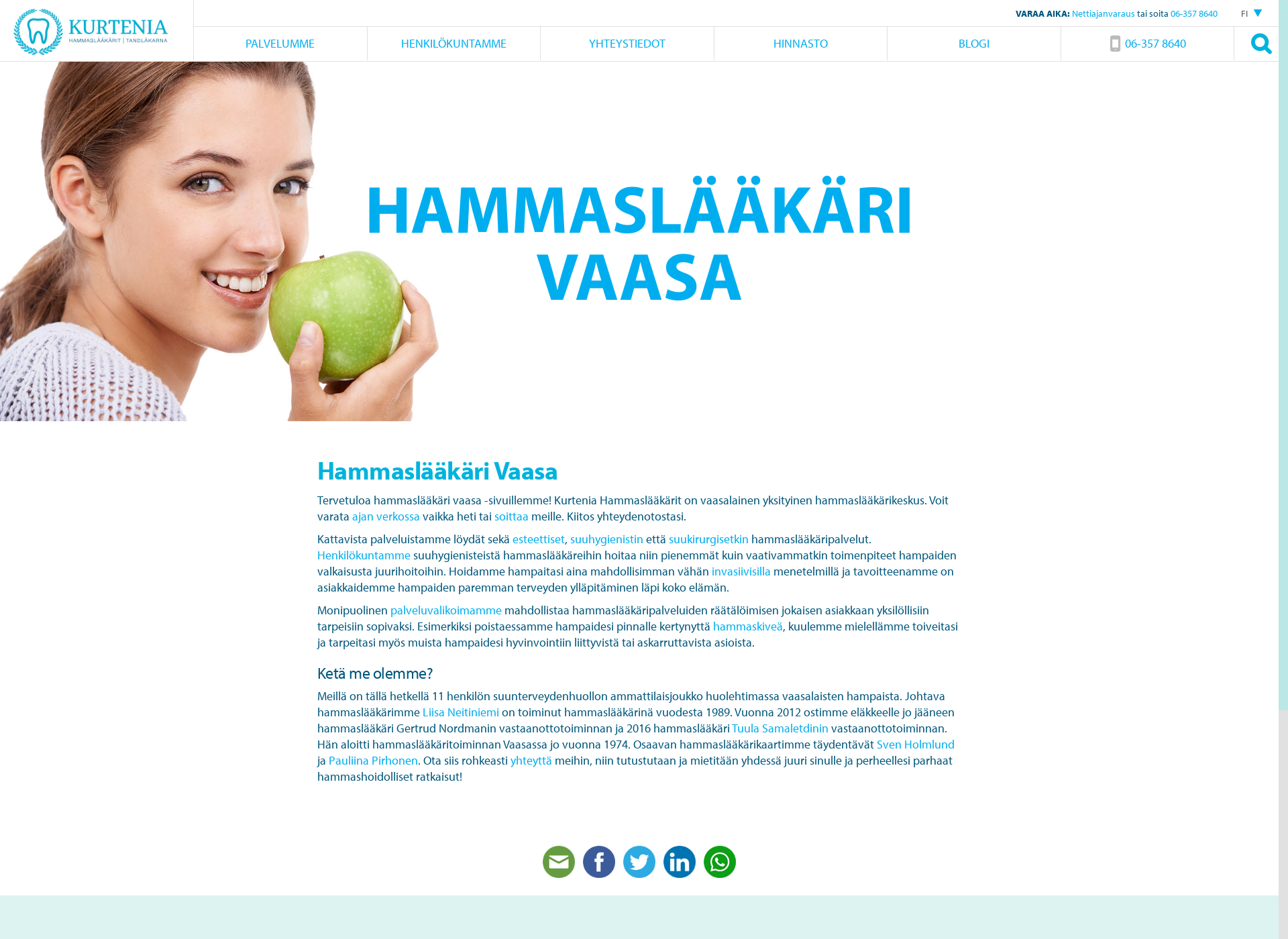 Skärmdump för hammaslääkärivaasa.fi