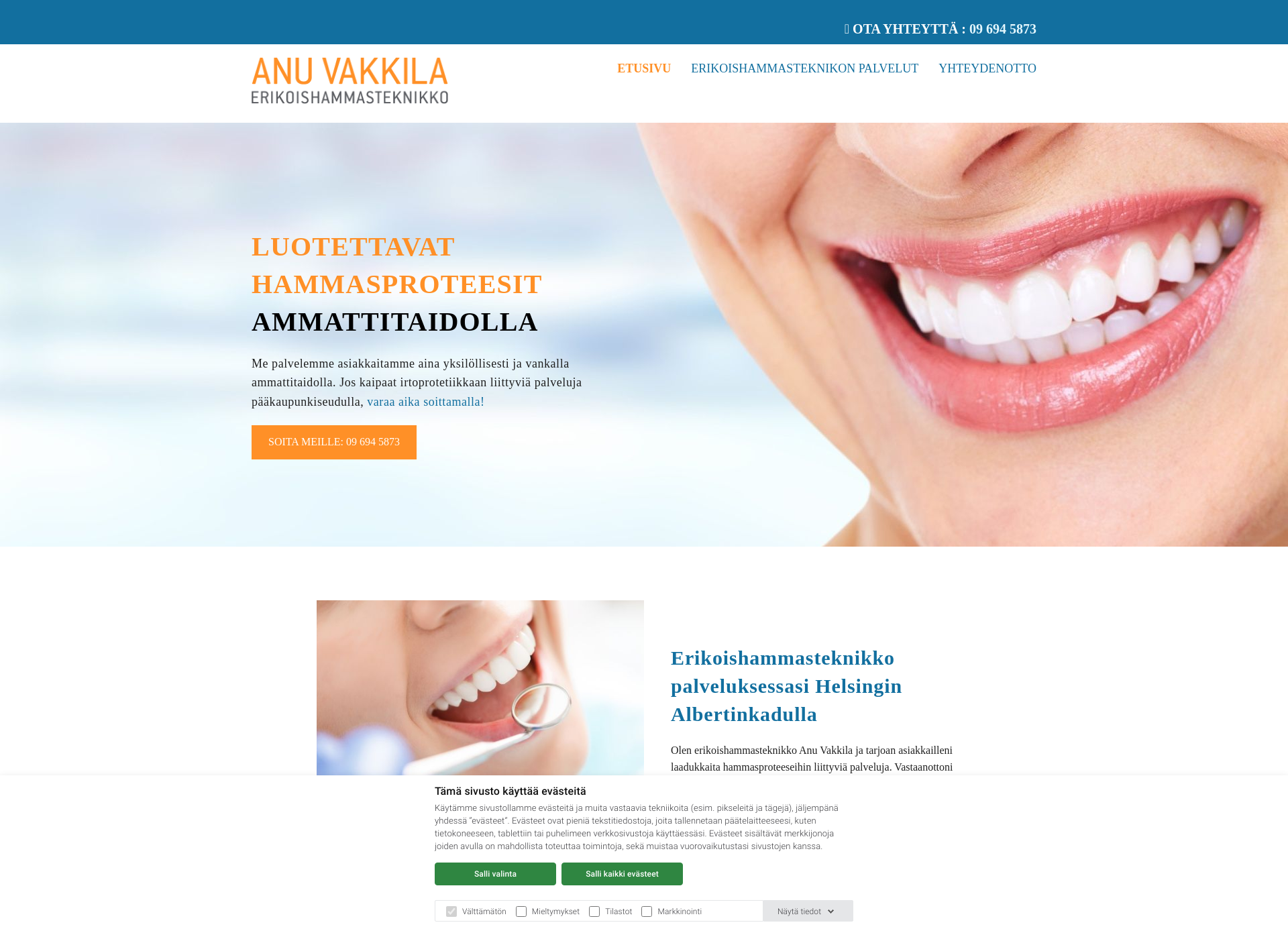 Skärmdump för hammasteknikkovakkila.fi