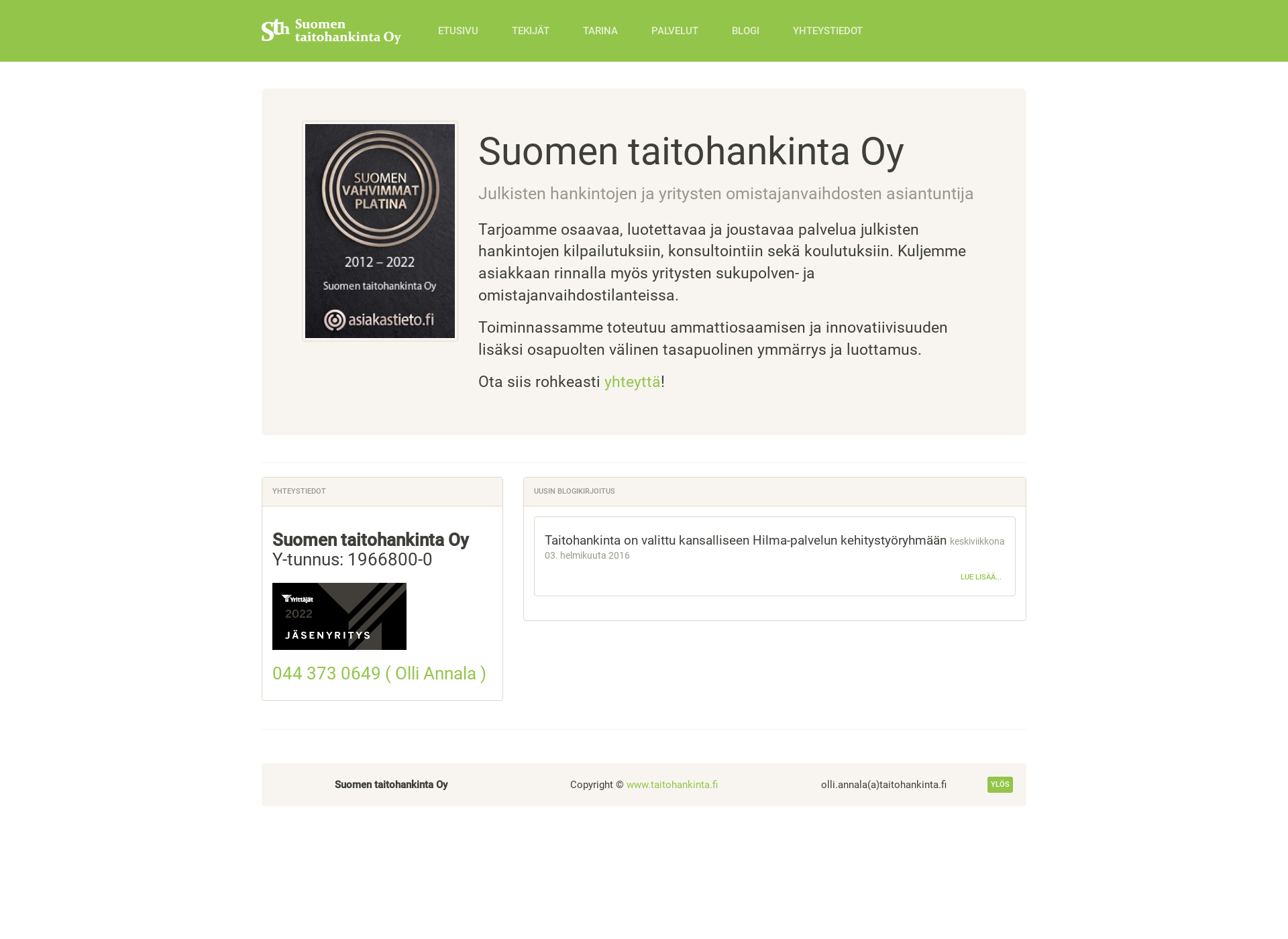Skärmdump för hankintamestarit.fi