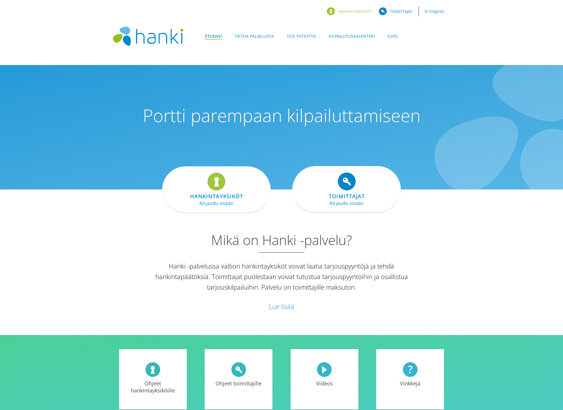 Skärmdump för hankipalvelu.fi