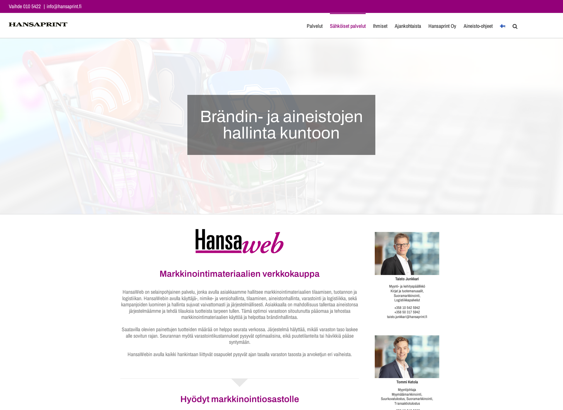 Skärmdump för hansaweb.fi