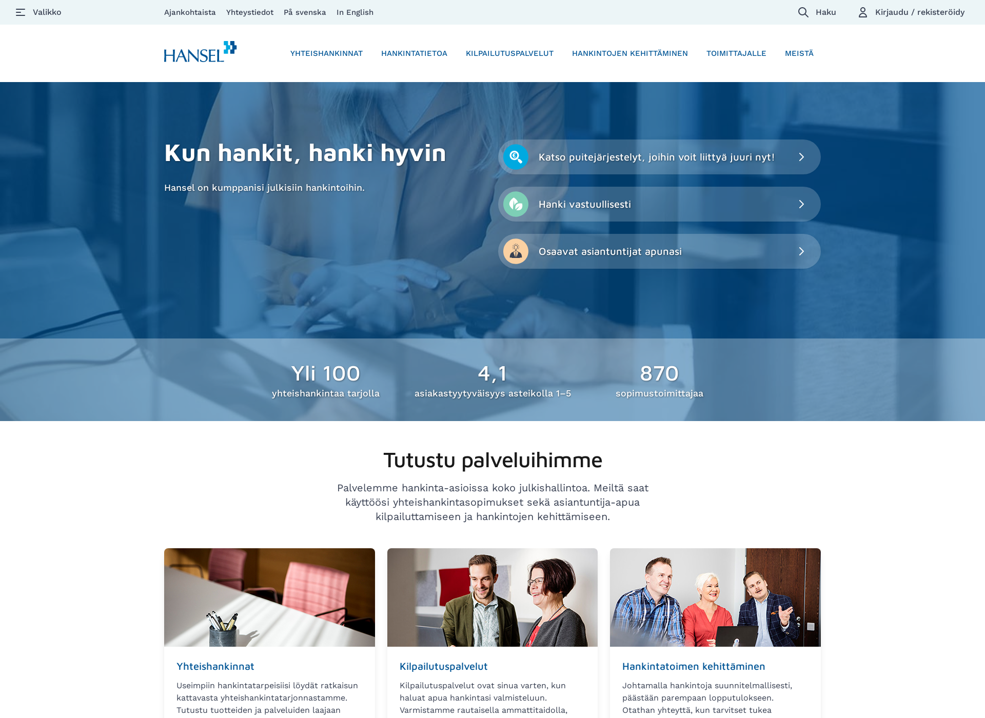 Skärmdump för hansel.fi