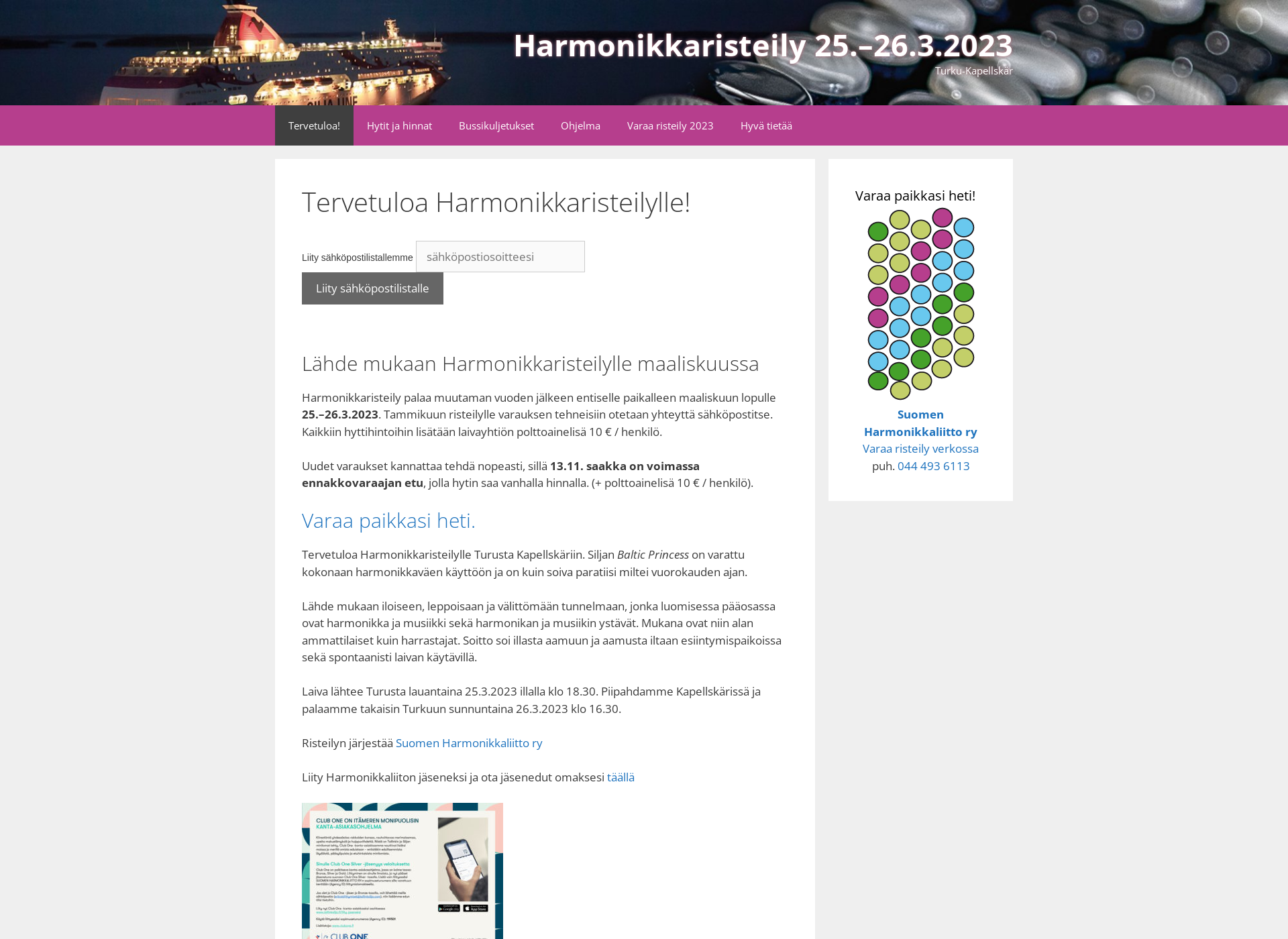 Skärmdump för harmonikkaristeily.fi
