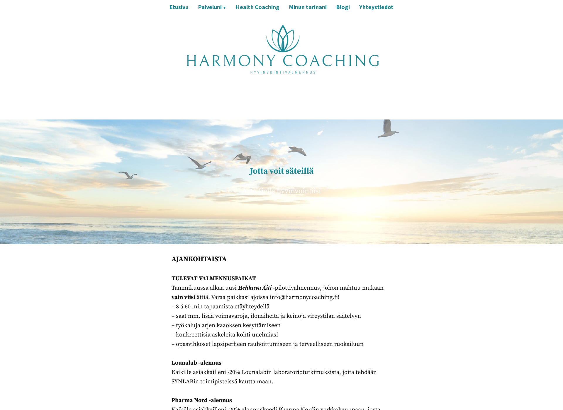 Skärmdump för harmonycoaching.fi