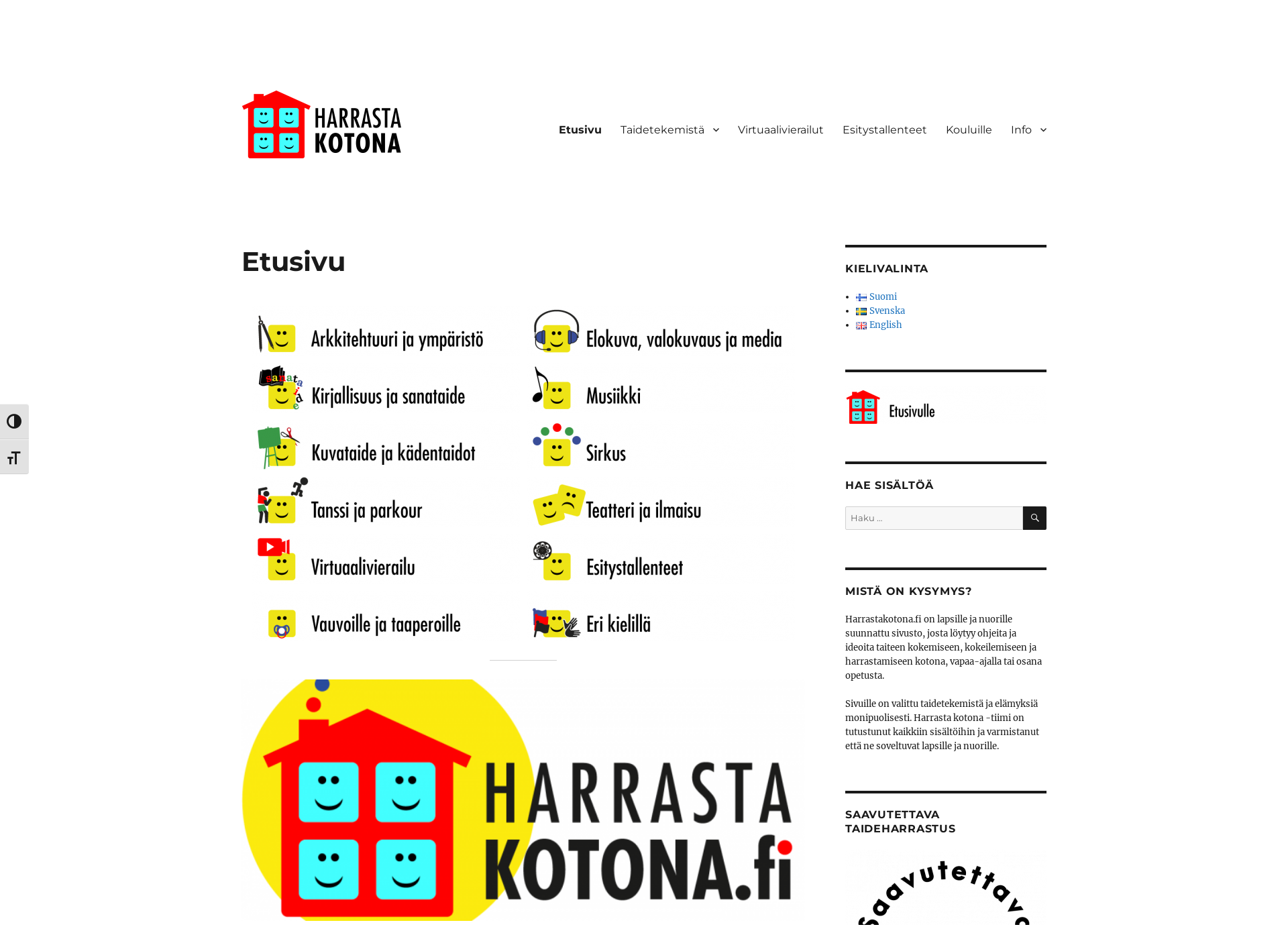Skärmdump för harrastakotona.fi