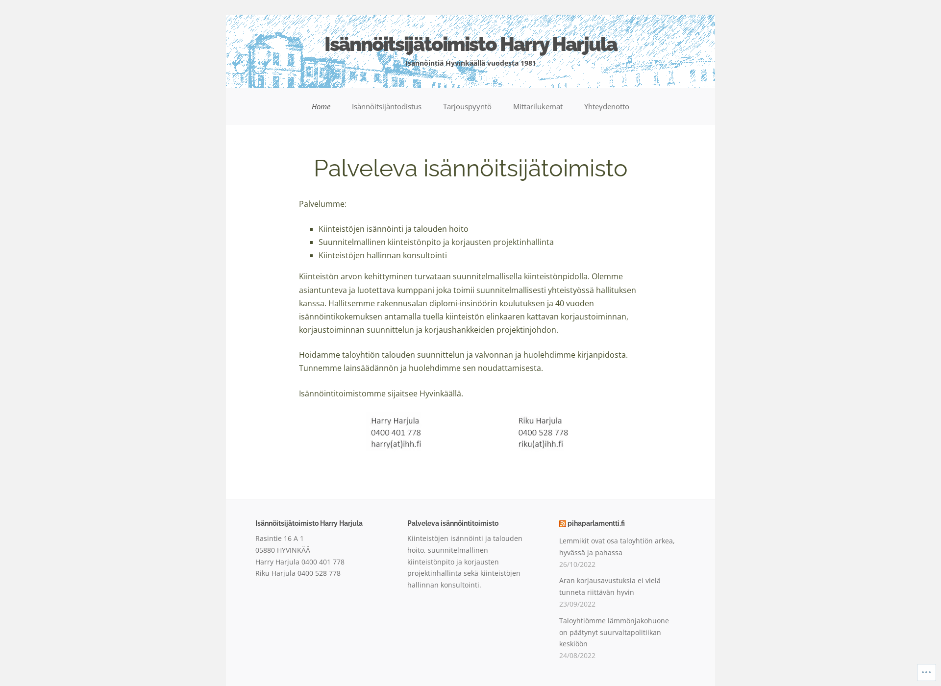 Skärmdump för harryharjula.fi