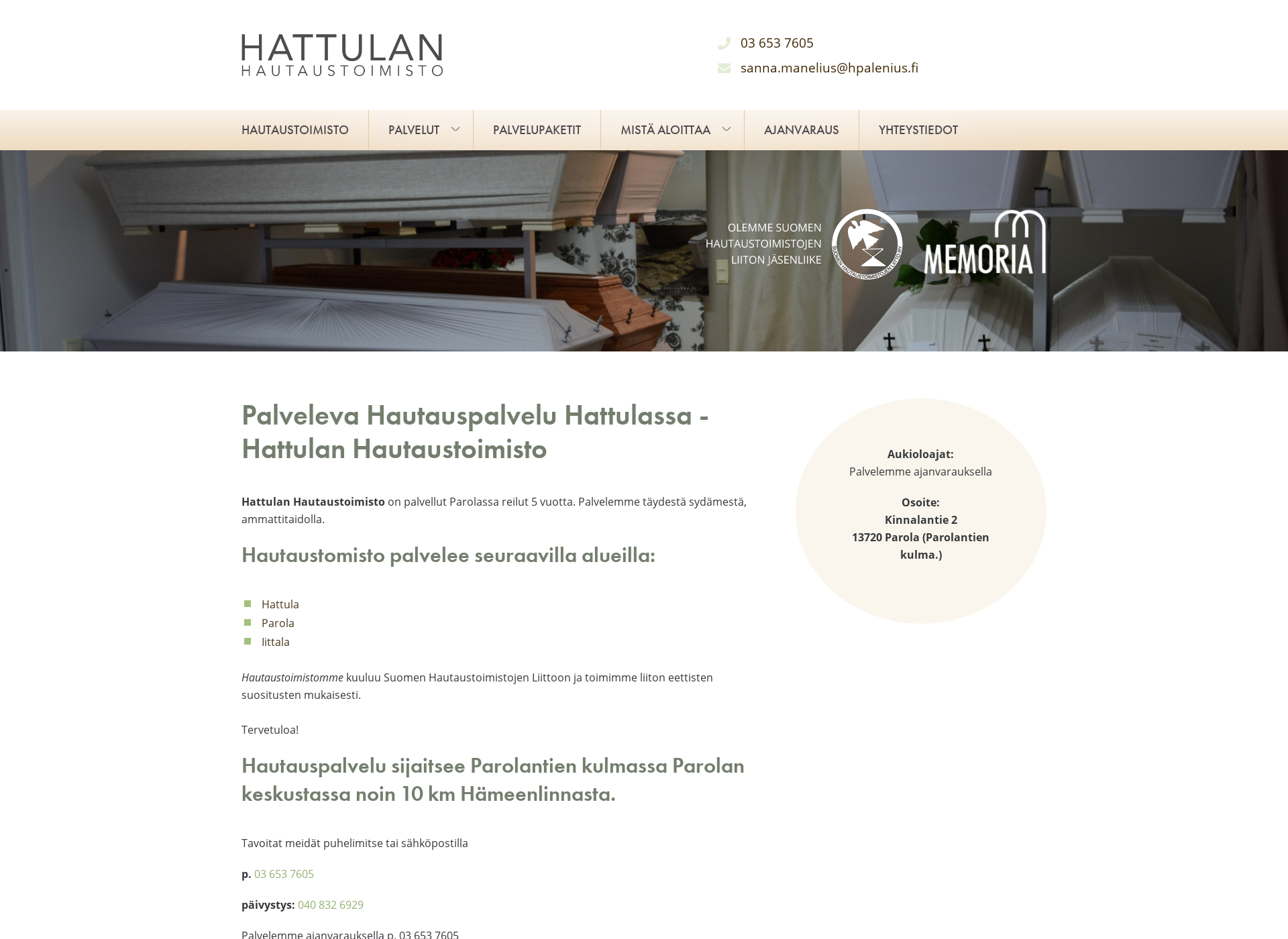Screenshot for hattulanhautaustoimisto.fi