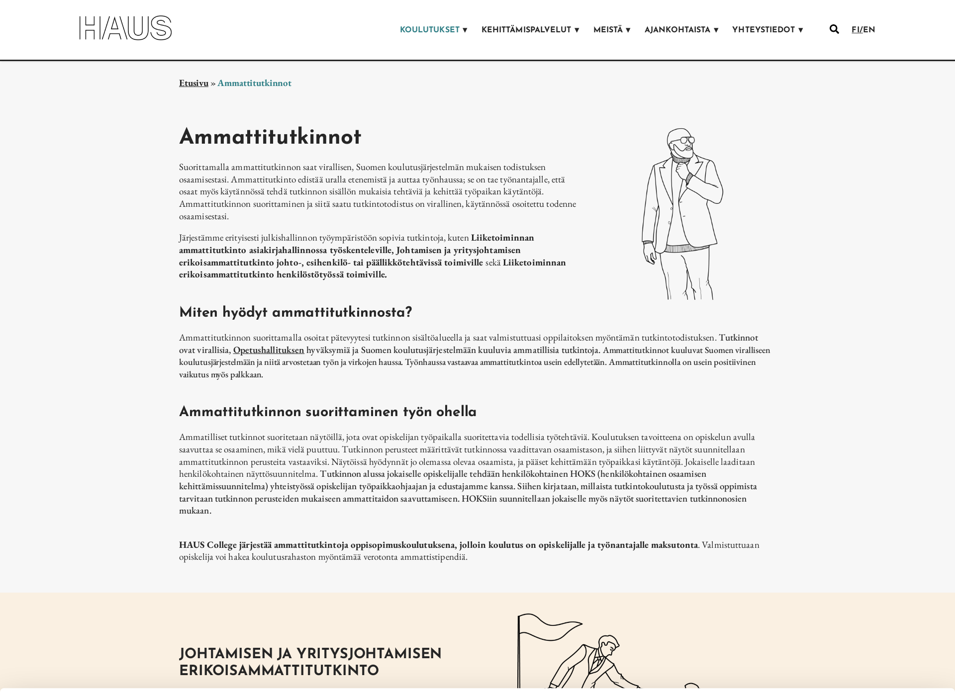 Skärmdump för hauscollege.fi