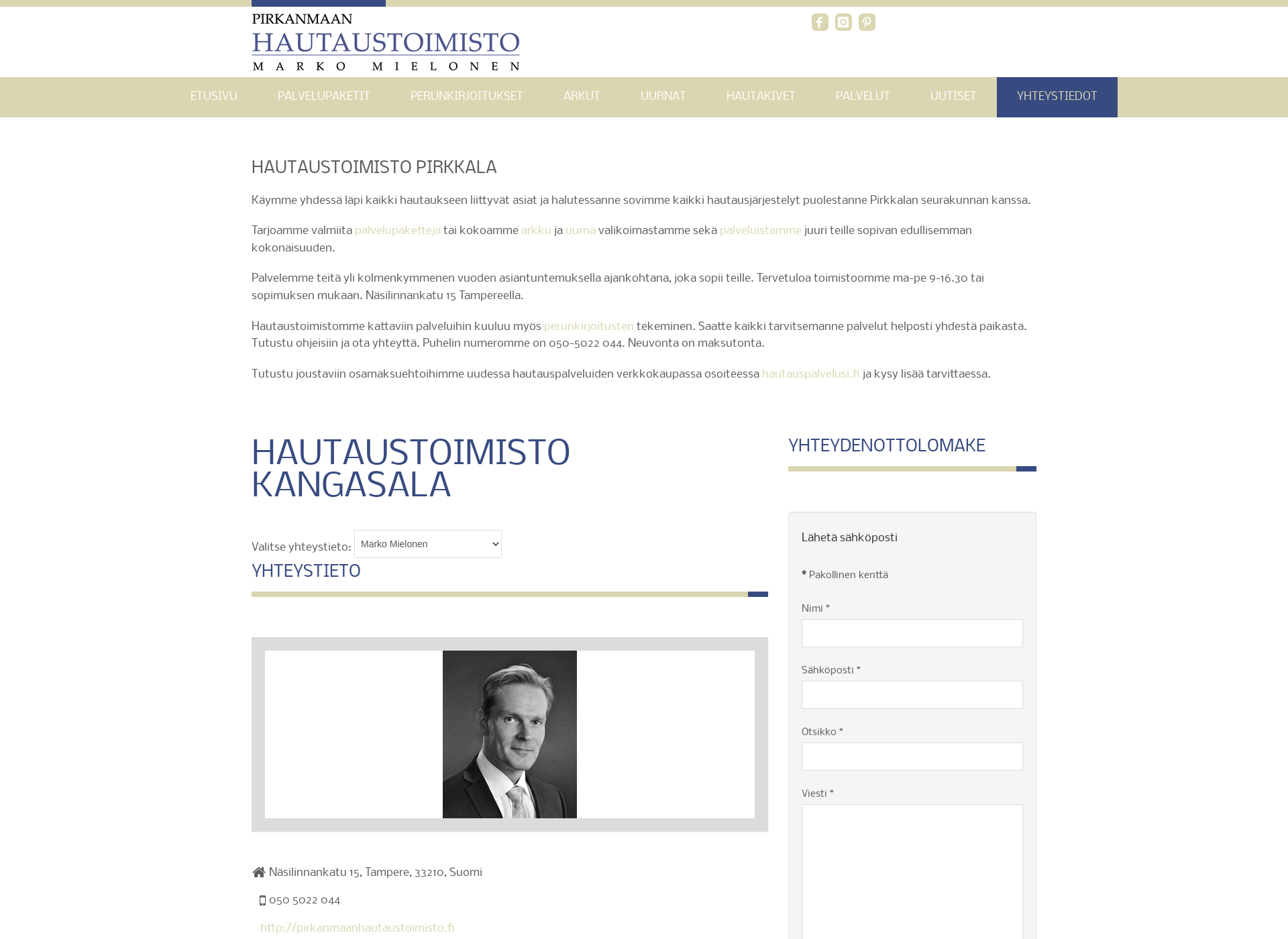 Screenshot for hautaustoimistopirkkala.fi