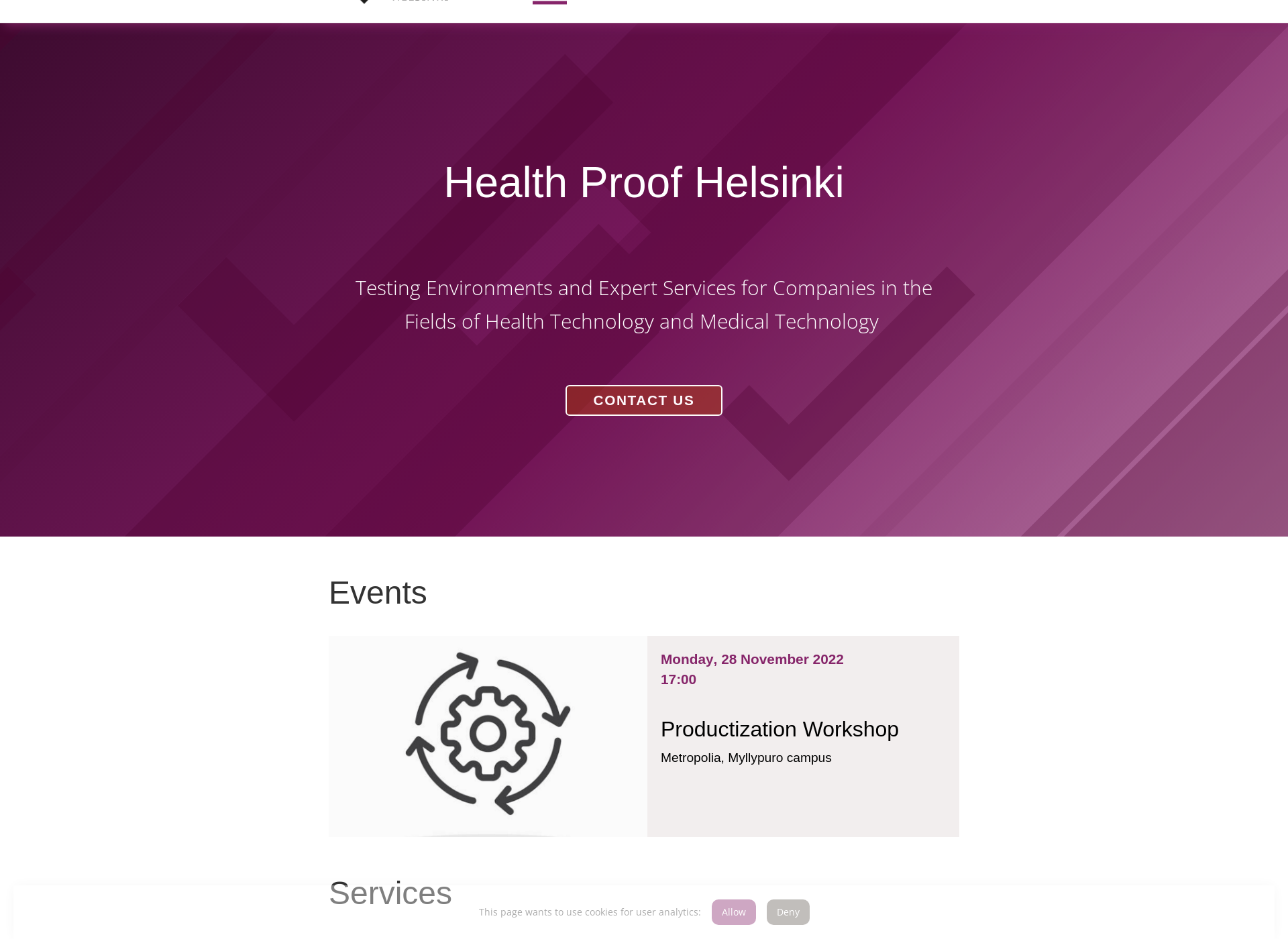 Skärmdump för healthproofhelsinki.fi