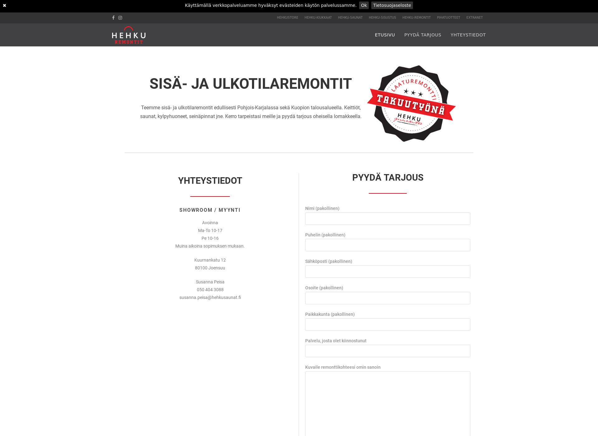 Skärmdump för hehkuremontit.fi