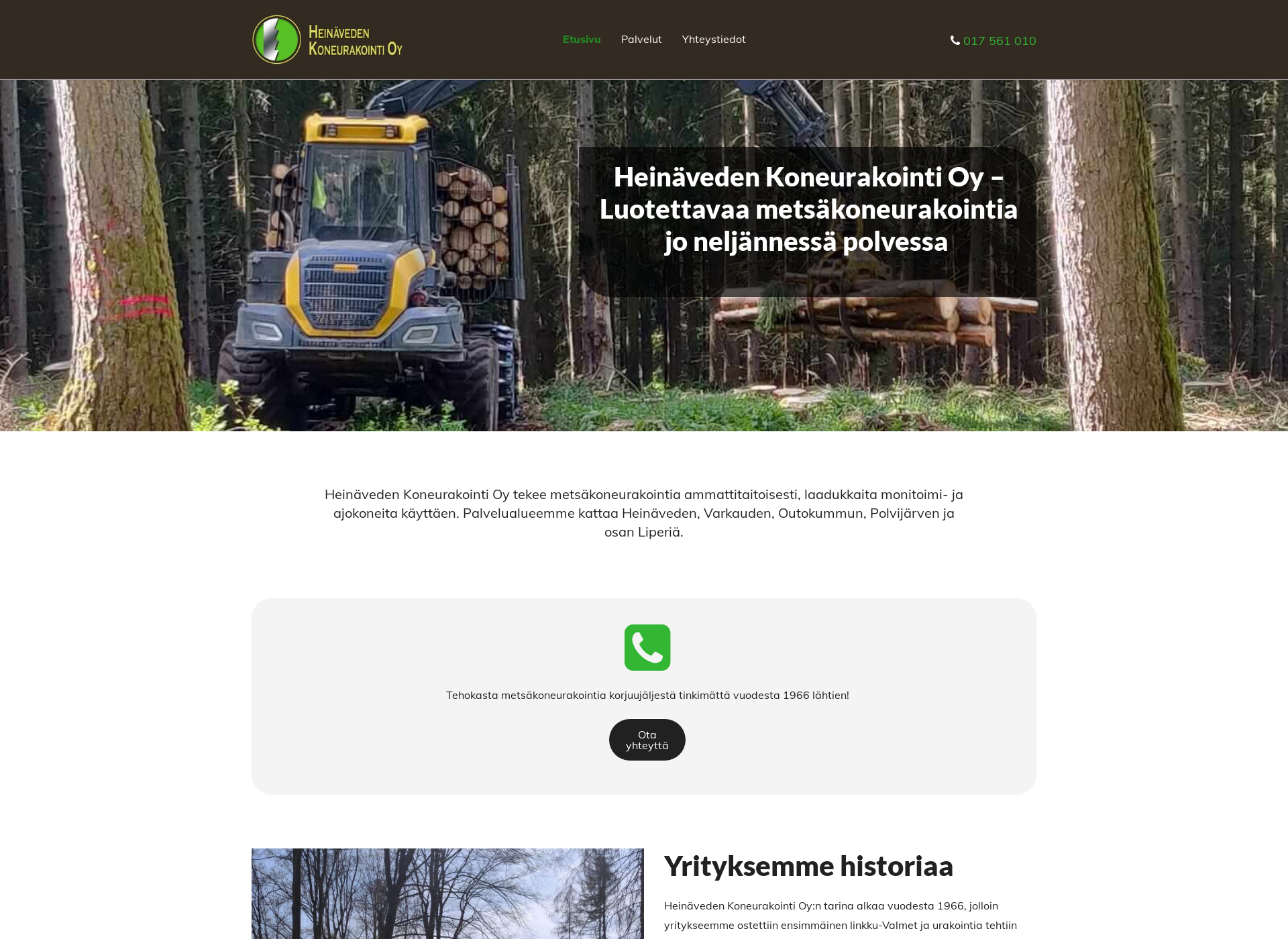 Skärmdump för heinavedenkoneurakointi.fi