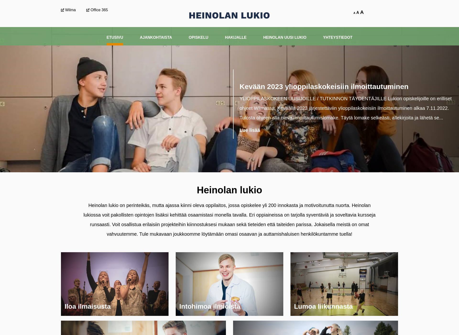 Skärmdump för heinolanlukio.fi