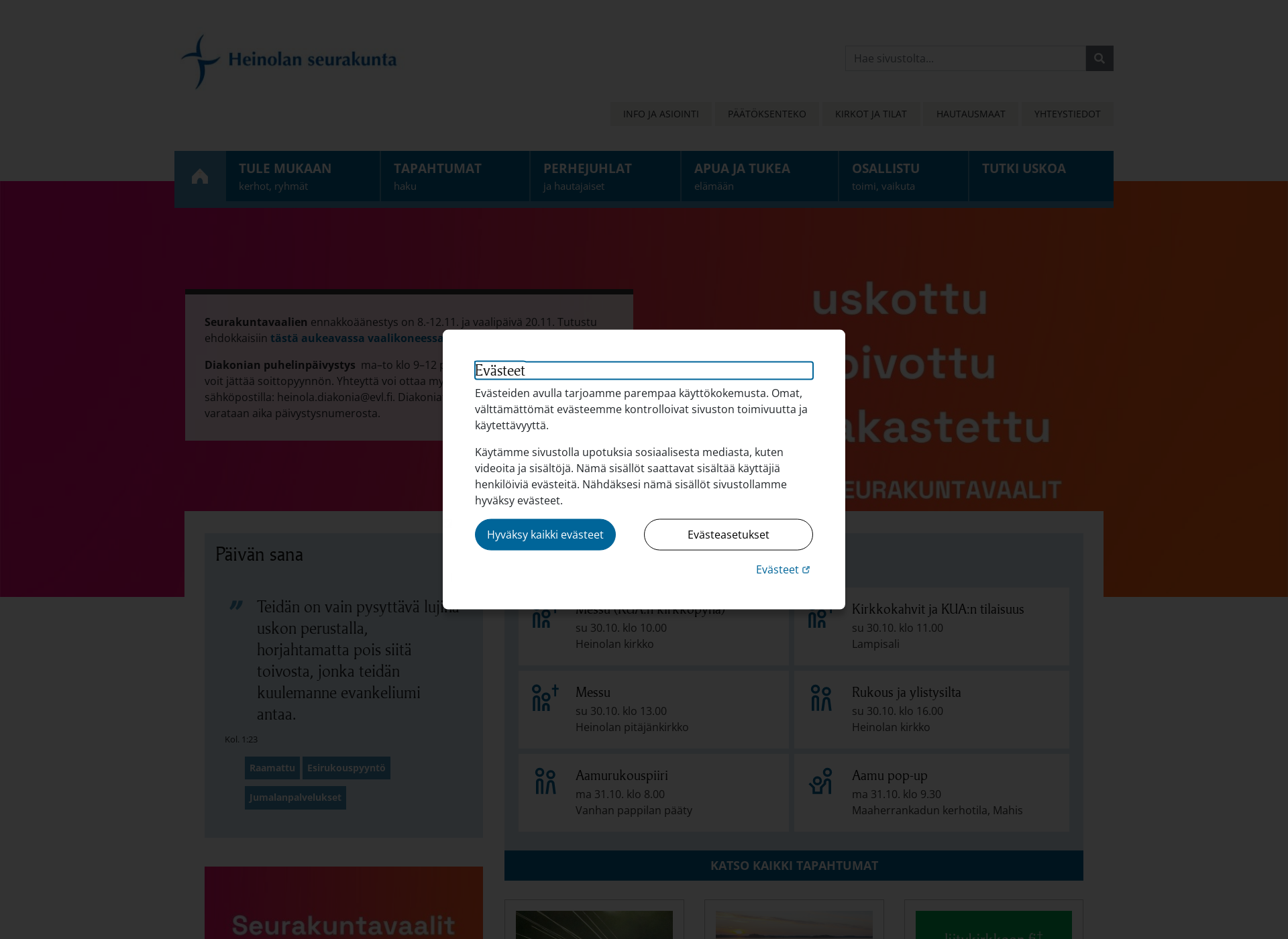 Skärmdump för heinolanseurakunta.fi