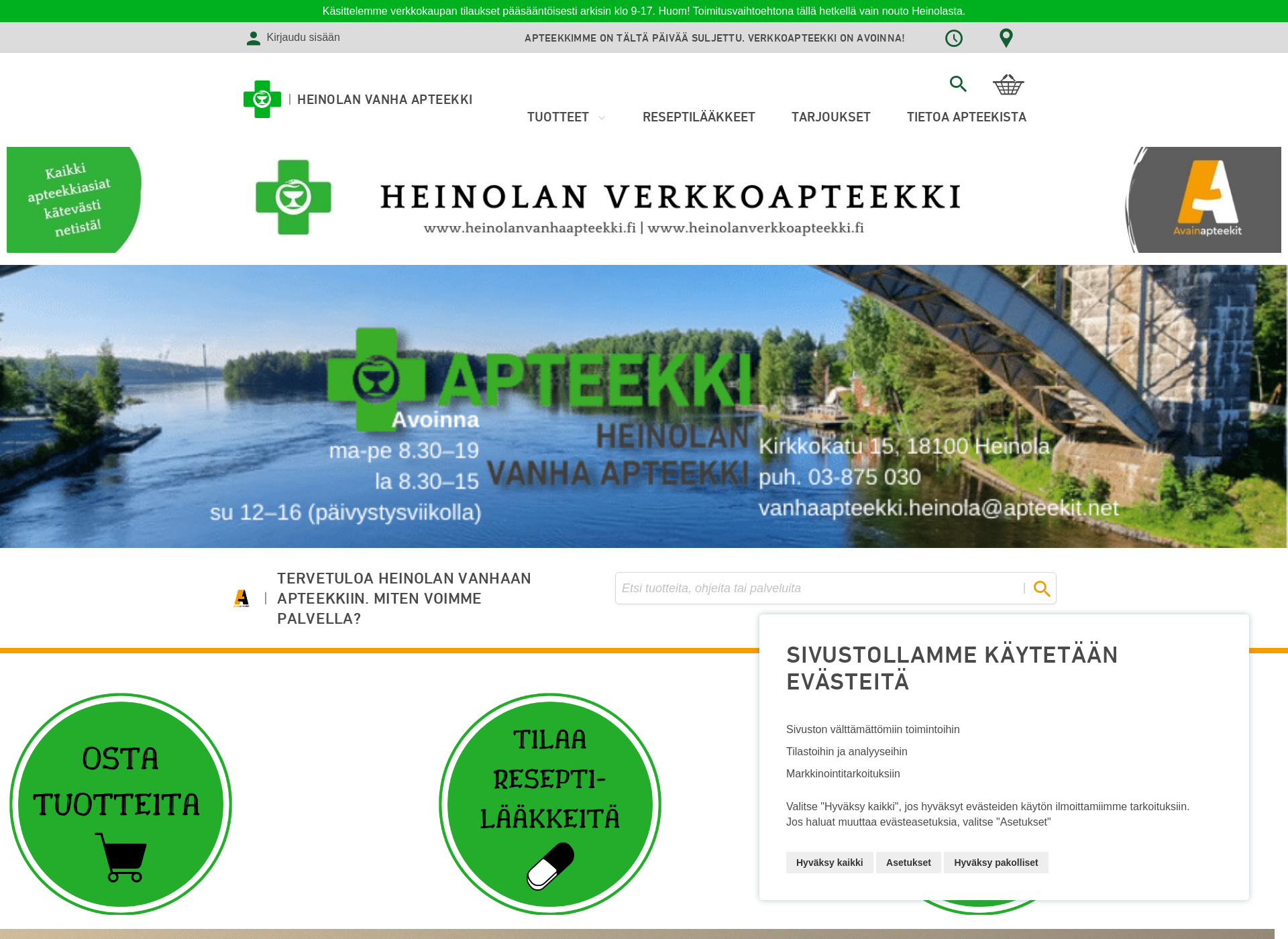Skärmdump för heinolanverkkoapteekki.fi