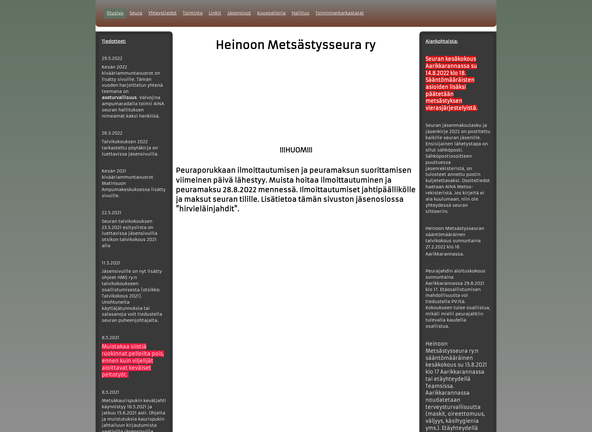 Skärmdump för heinoonmetsastysseura.fi